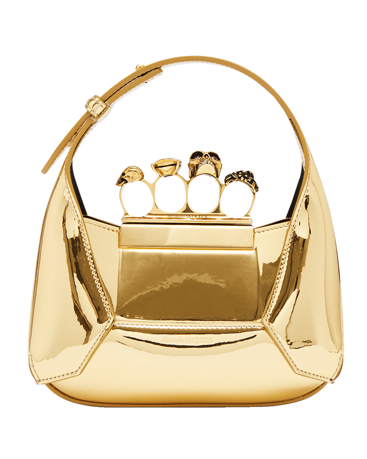 Alexander McQueen Mini Skull Four-Ring Metallic Shoulder Bag