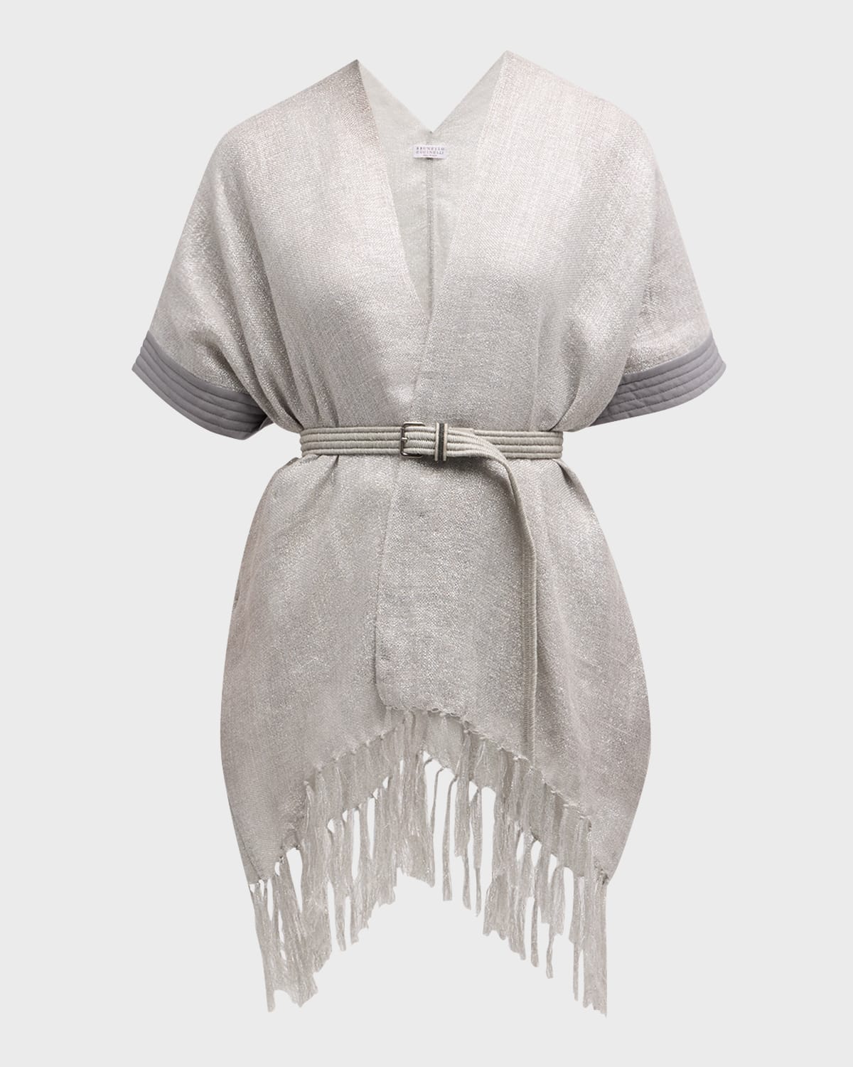 Brunello Cucinelli Metallic Fringe-Trim Wrap Kimono Jacket