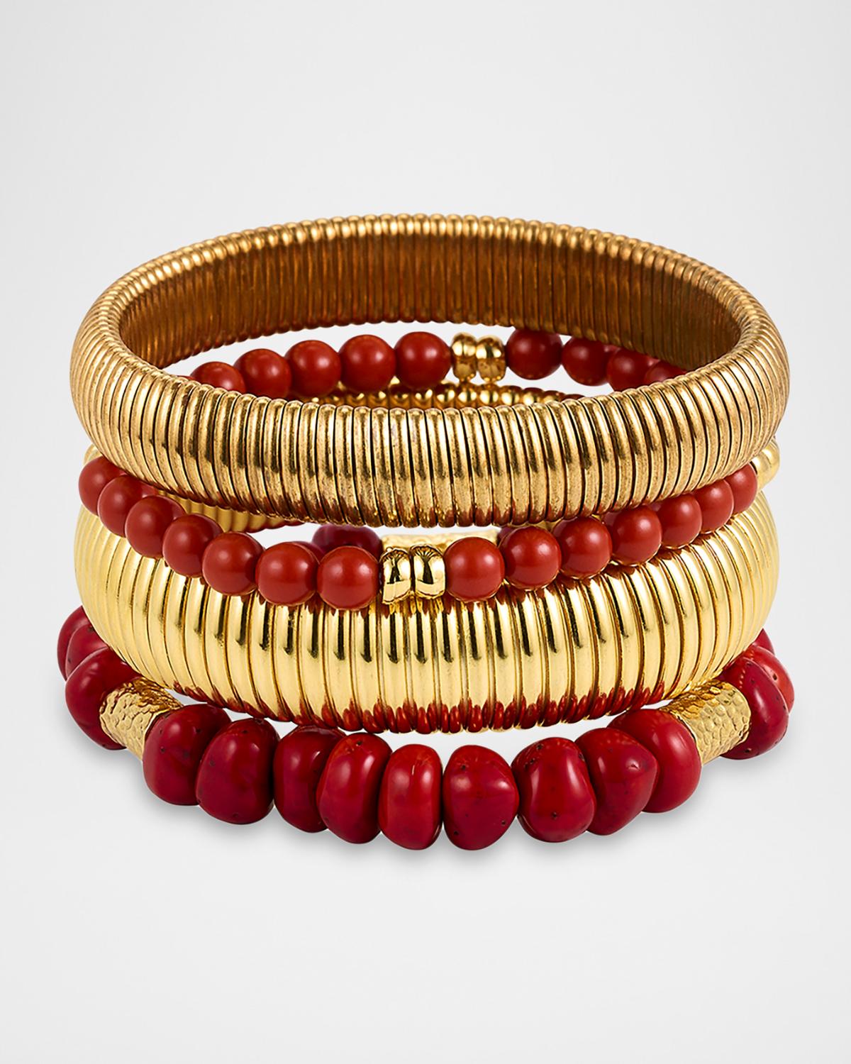 Cobra Bracelets with Coral Mix, Set of 4