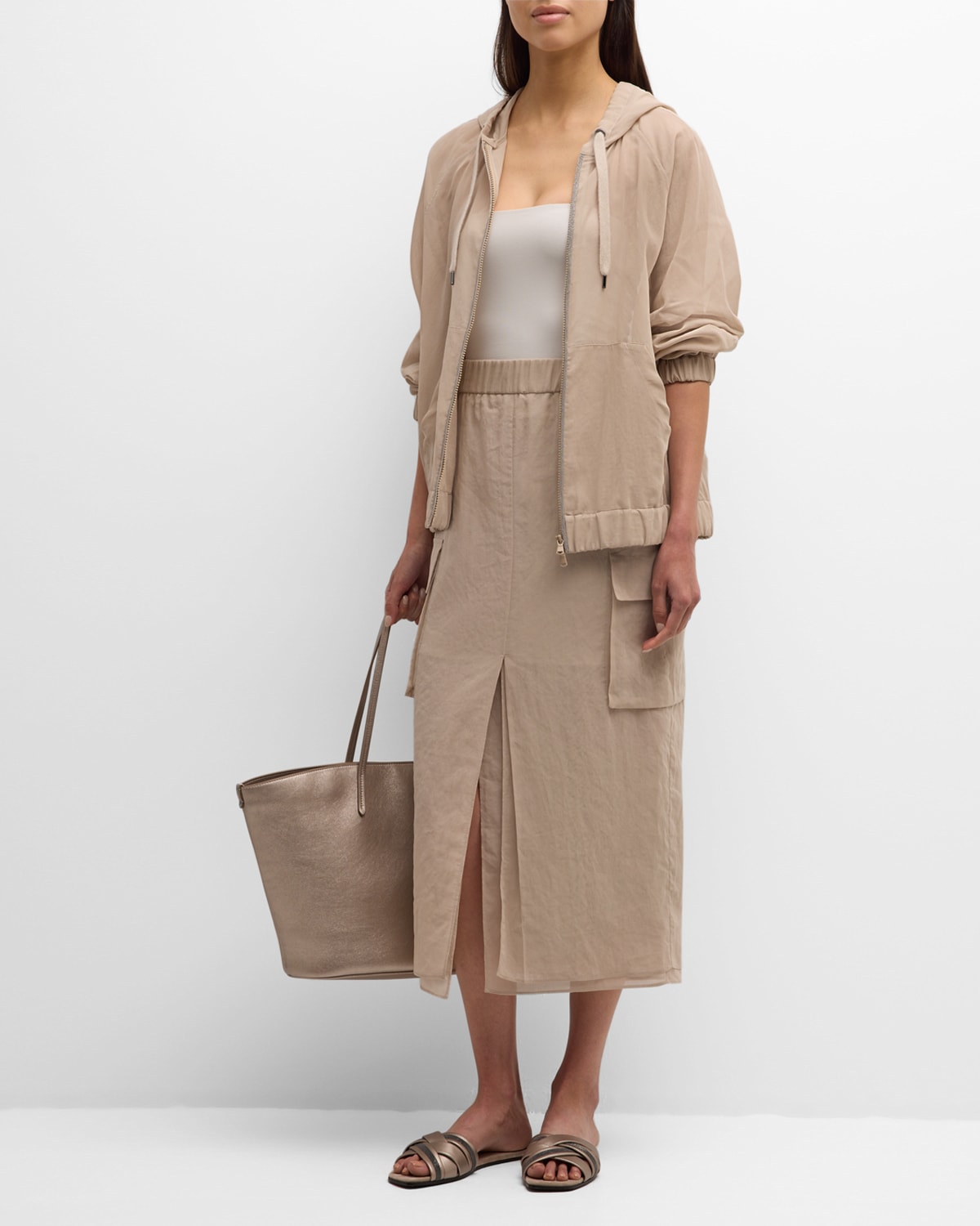 Brunello Cucinelli Organza Spa Jacket with Monili Zipper