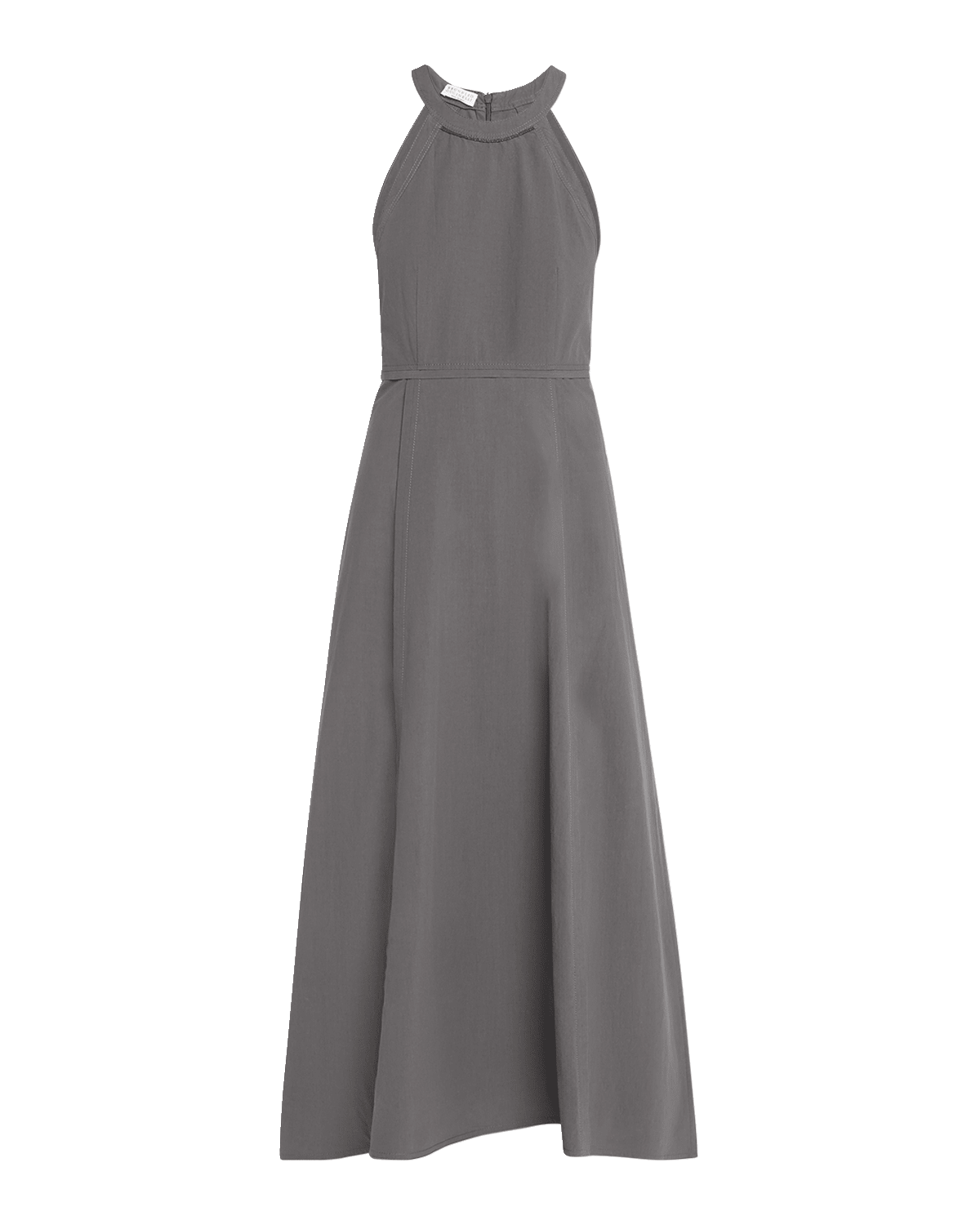 Brunello Cucinelli Crinkle Cotton Maxi Dress with Monili Collar