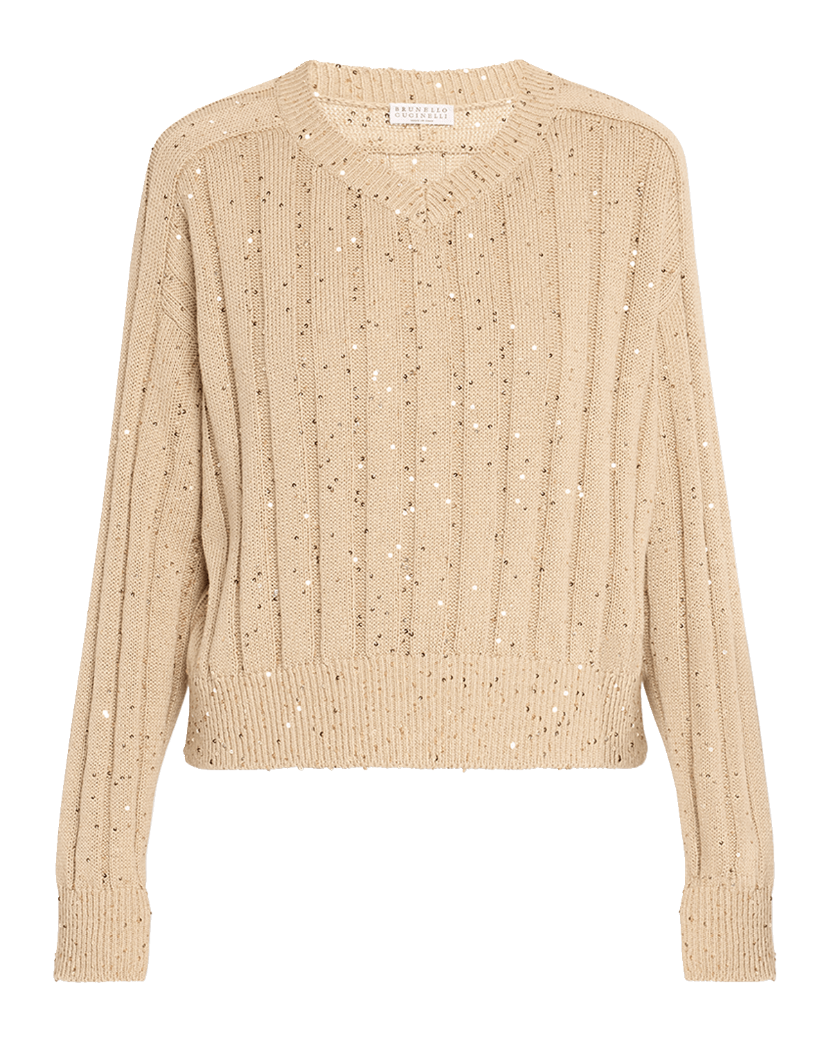 Brunello Cucinelli Chunky Ribbed Knit Sweater with Paillette Detail