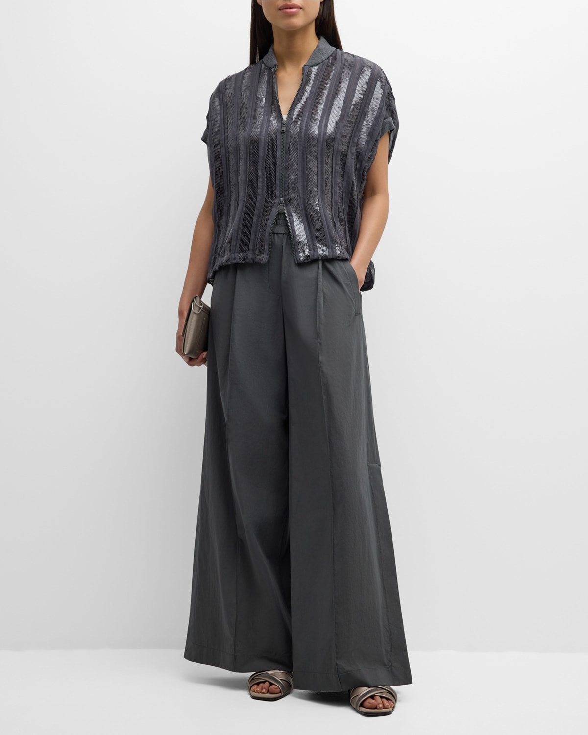 Brunello Cucinelli Sequin Striped Zip-Up Jacket