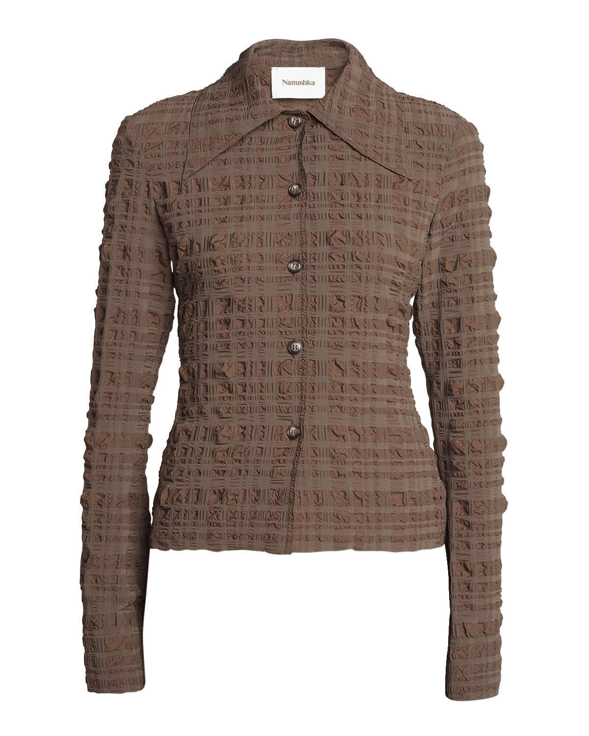 Nanushka Lotte Button-Front Check Seersucker Shirt