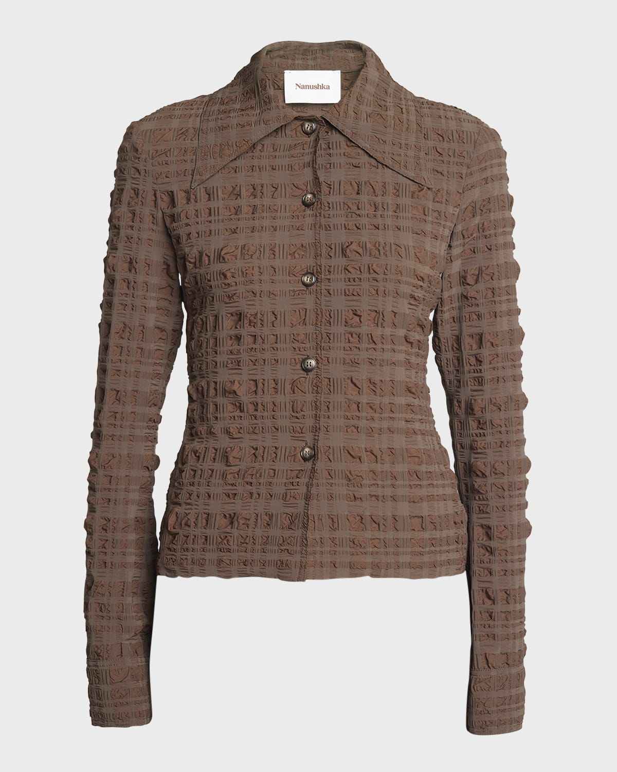 Nanushka Lotte Button-Front Check Seersucker Shirt