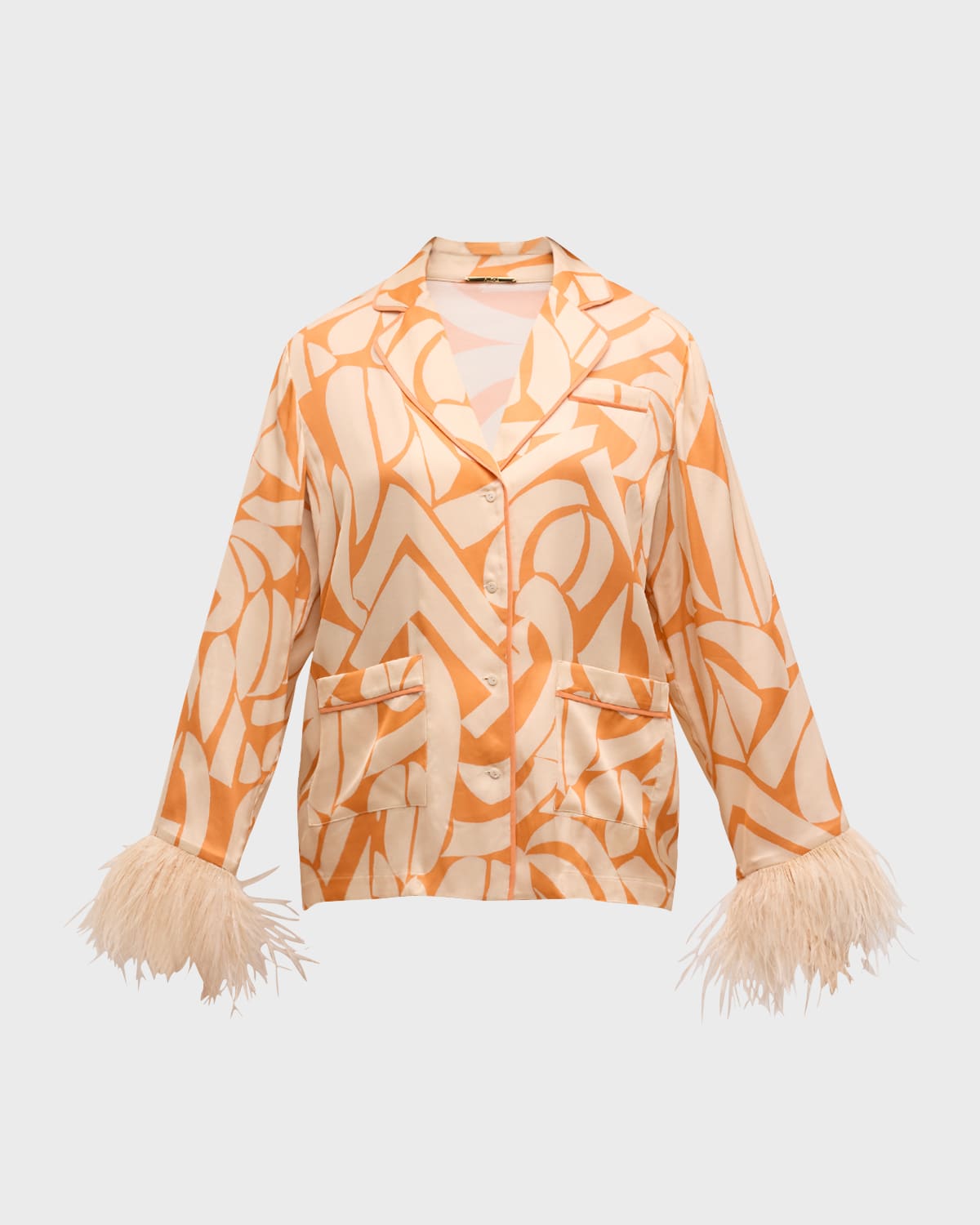 Alexis Braza Ostrich-Cuff Button-Front Top