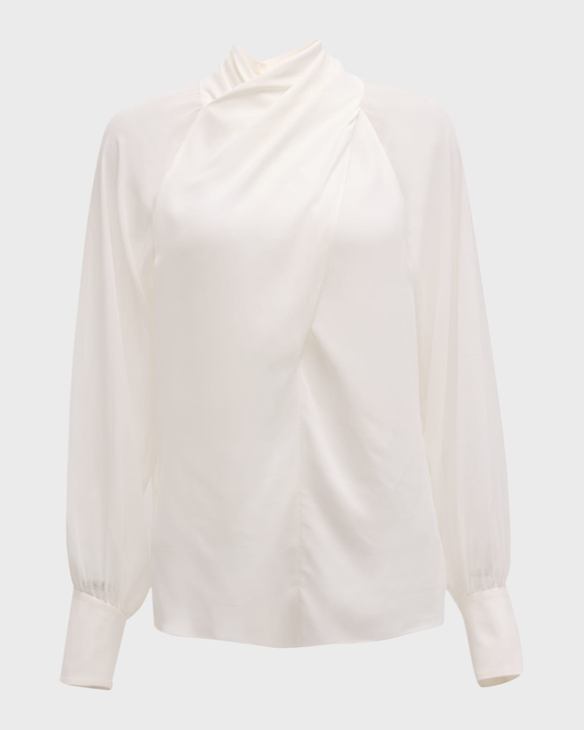 Lafayette 148 New York Pleated Mock-Neck Crossover Blouse