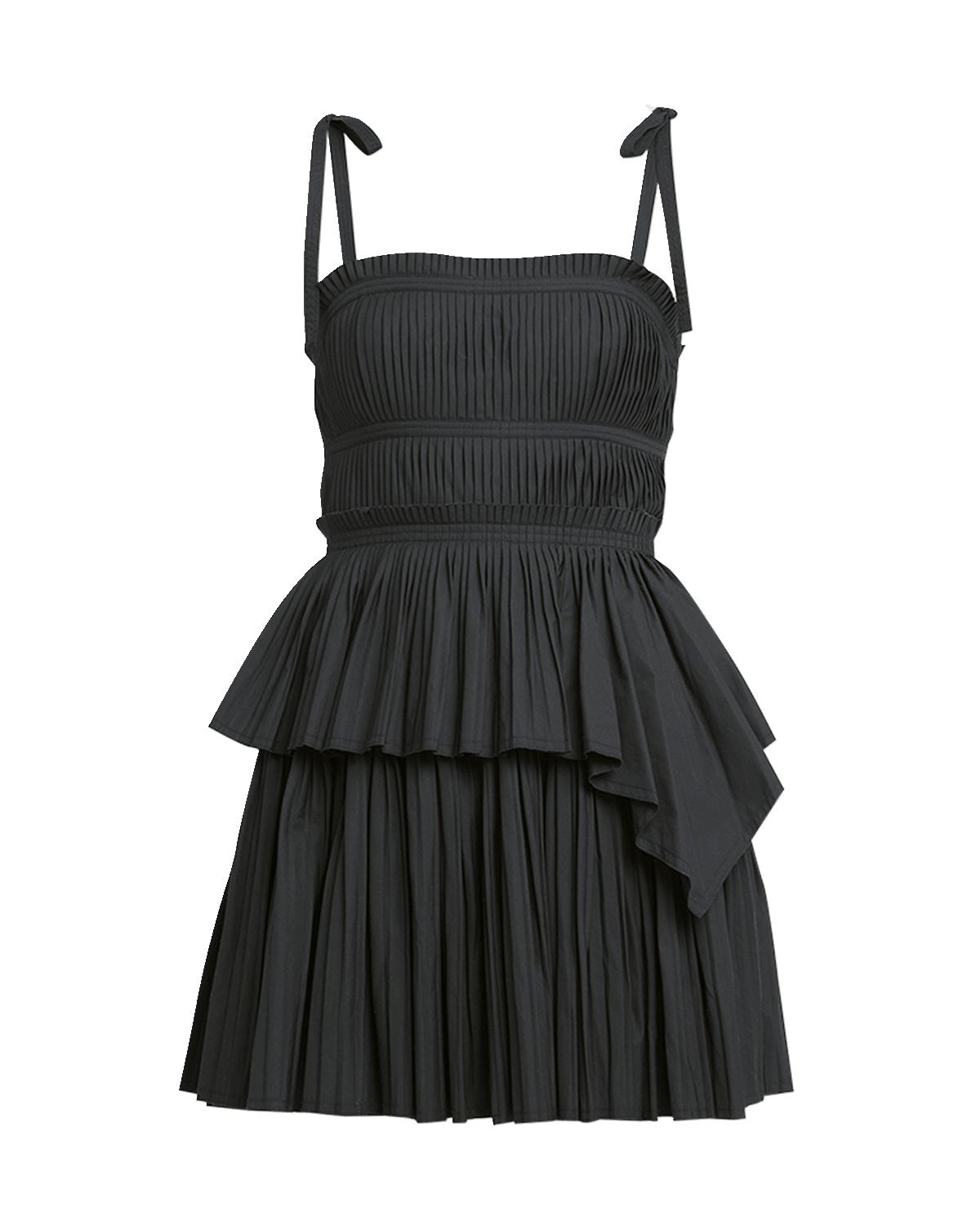 Ulla Johnson Bailey Tie-Shoulder Tiered Pleated Poplin Mini Dress