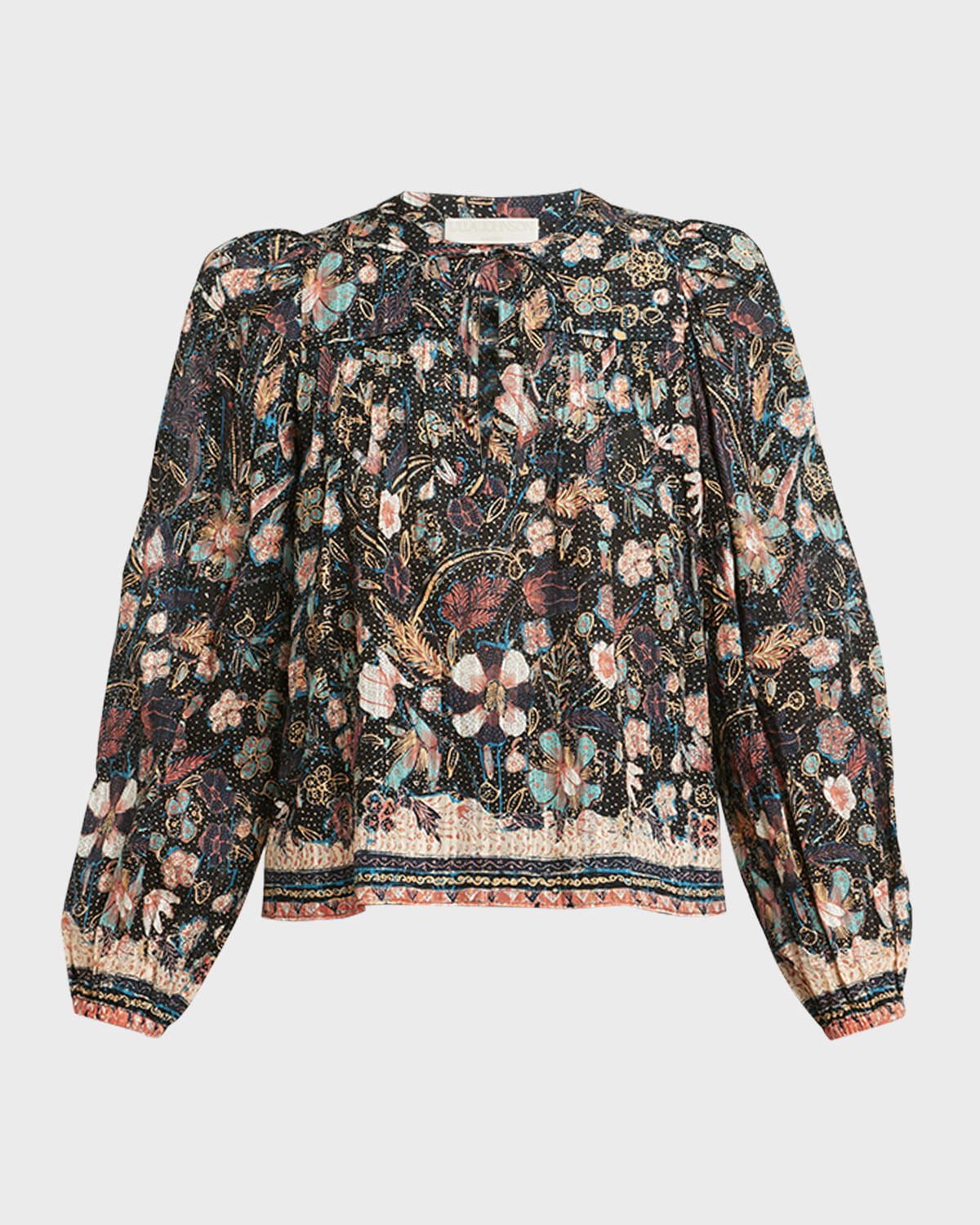 Ulla Johnson Andi Floral-Print Pintuck Keyhole Blouse