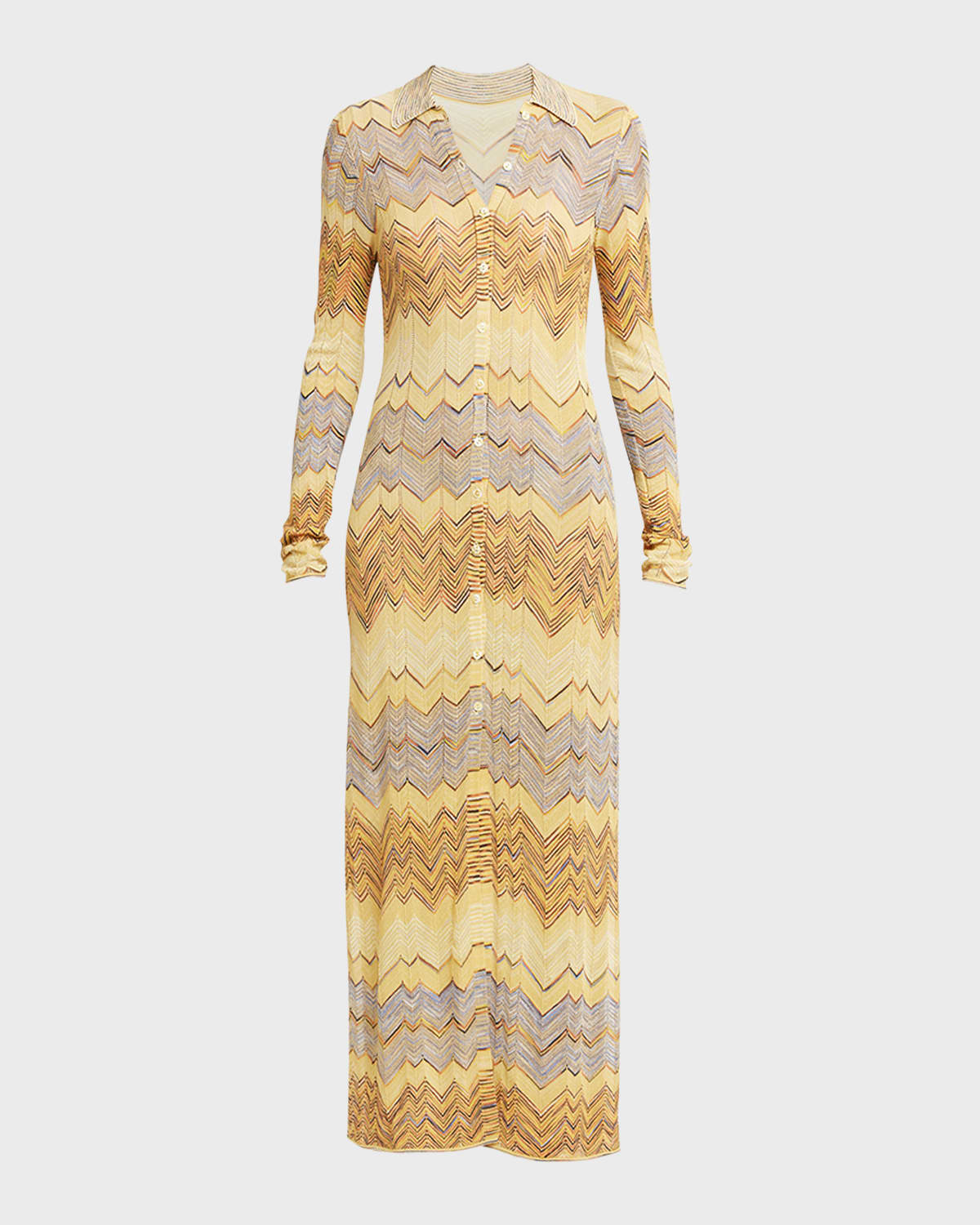 Ulla Johnson Mariela Multicolor Chevron Knit Long Button-Front Shirt Dress