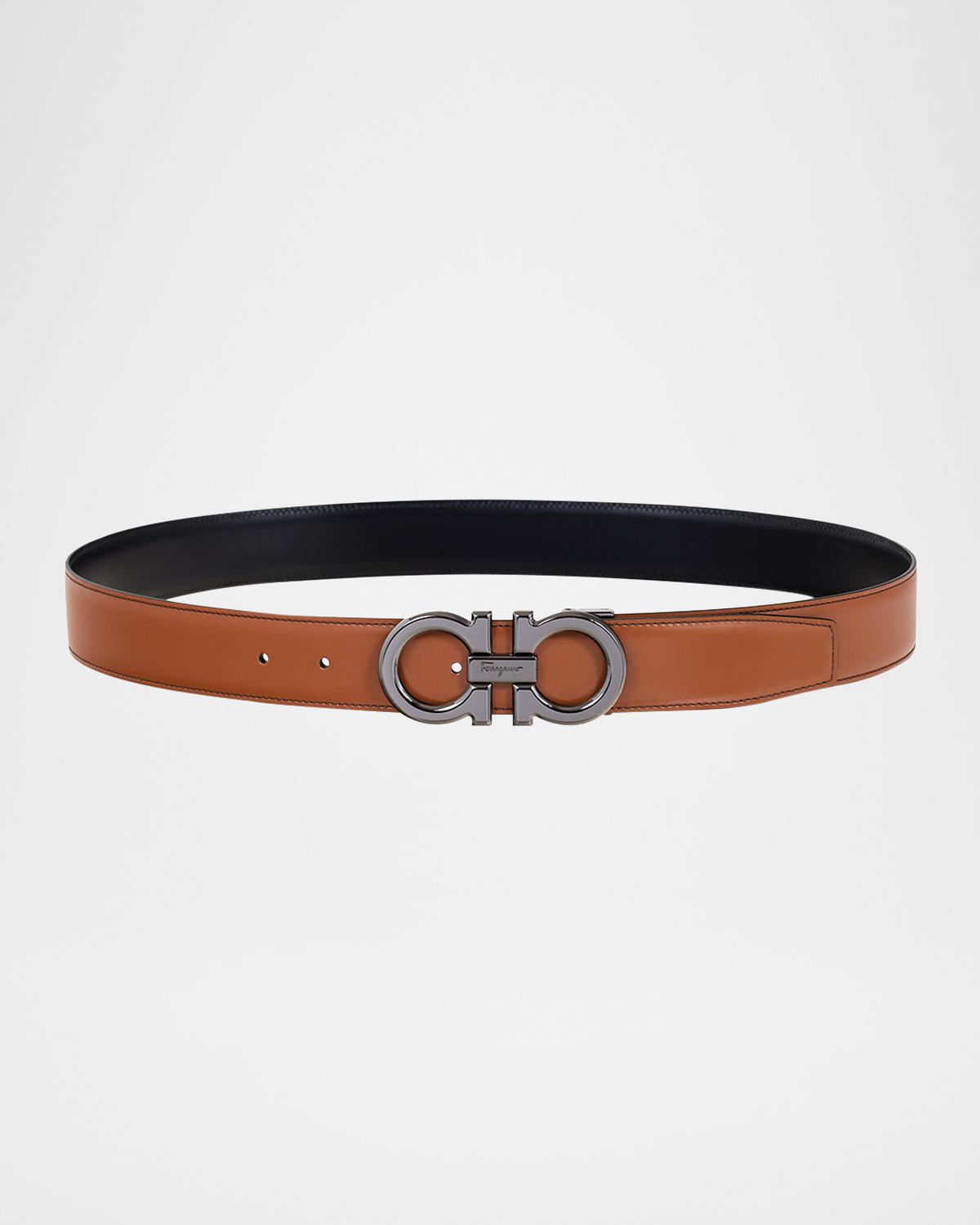 FERRAGAMO Men's Double Adjustable Leather Gancini Belt