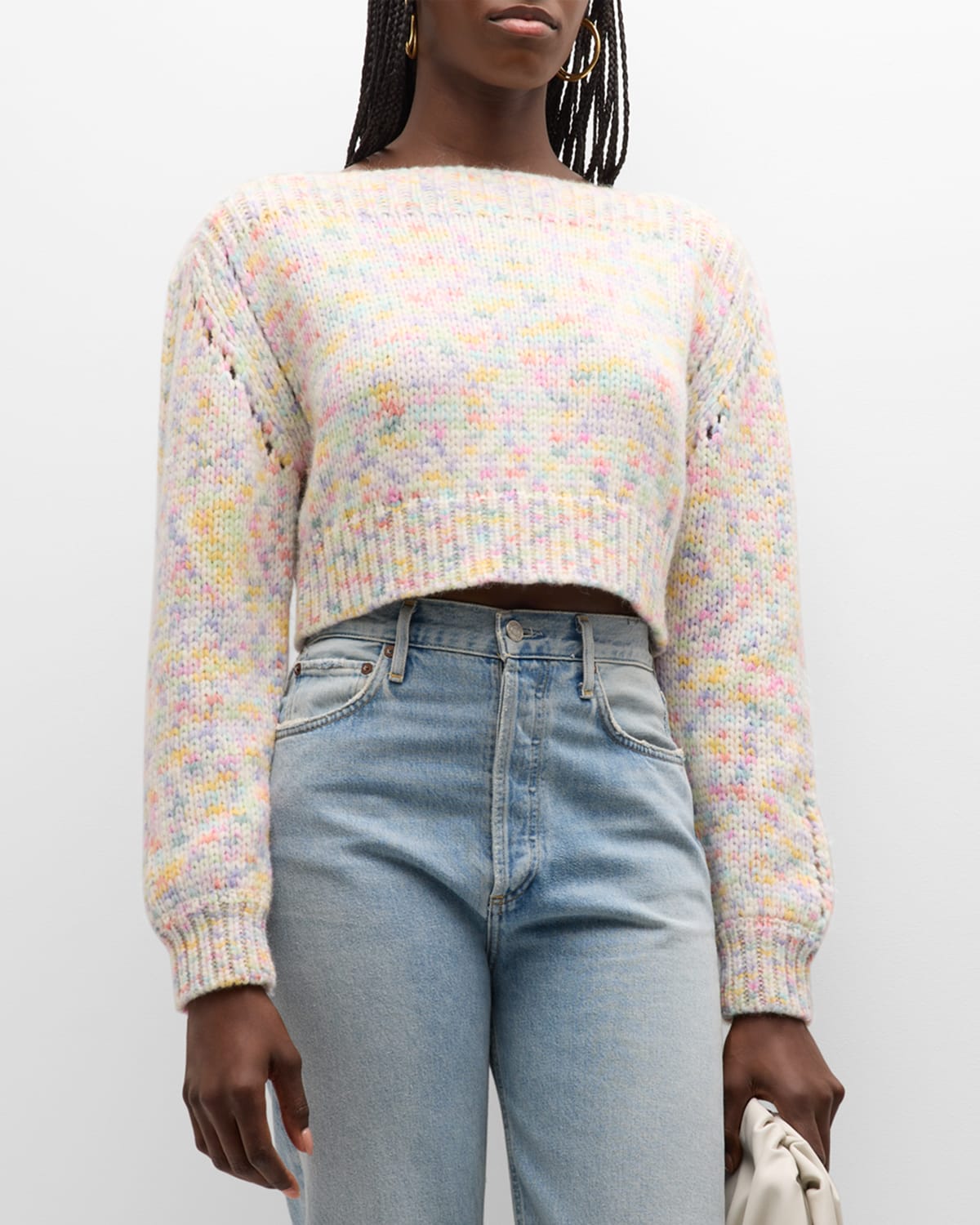 LoveShackFancy Larson Multicolor Cropped Cotton Pullover Top