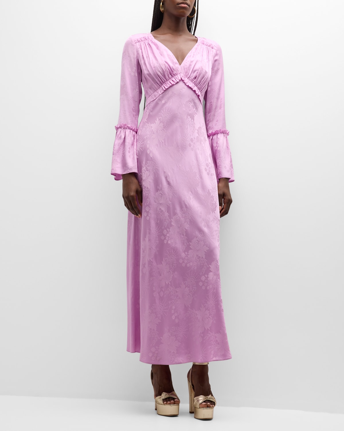 LoveShackFancy Kalona Floral Silky Jacquard Maxi Dress