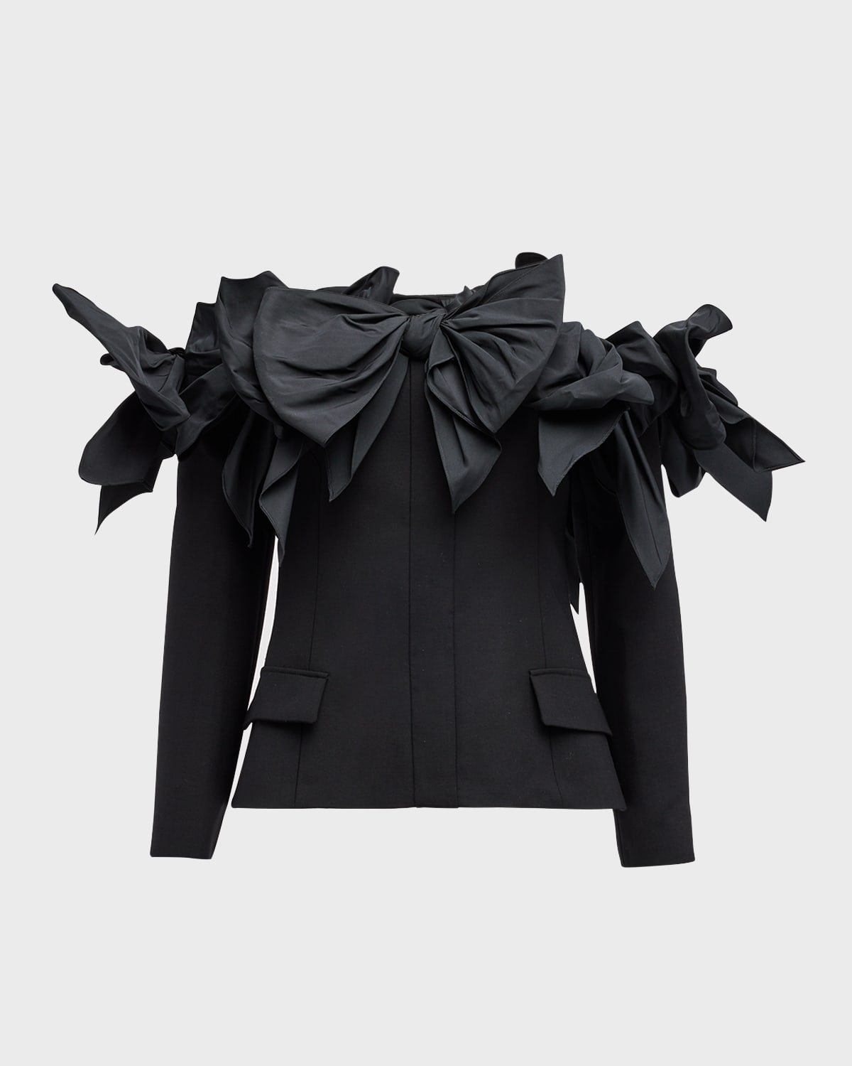Oscar de la Renta Faille Bow Off-The-Shoulder Tailored Jacket