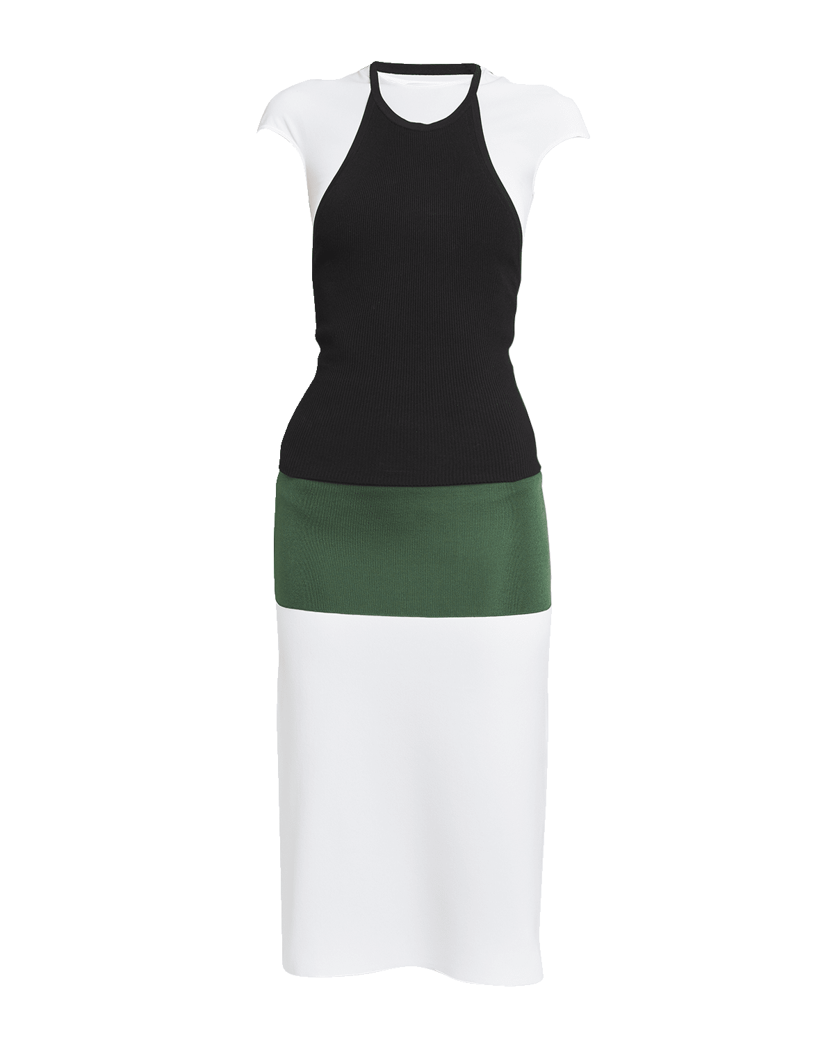 Ferragamo Colorblock Layered Cap-Sleeve Midi Dress