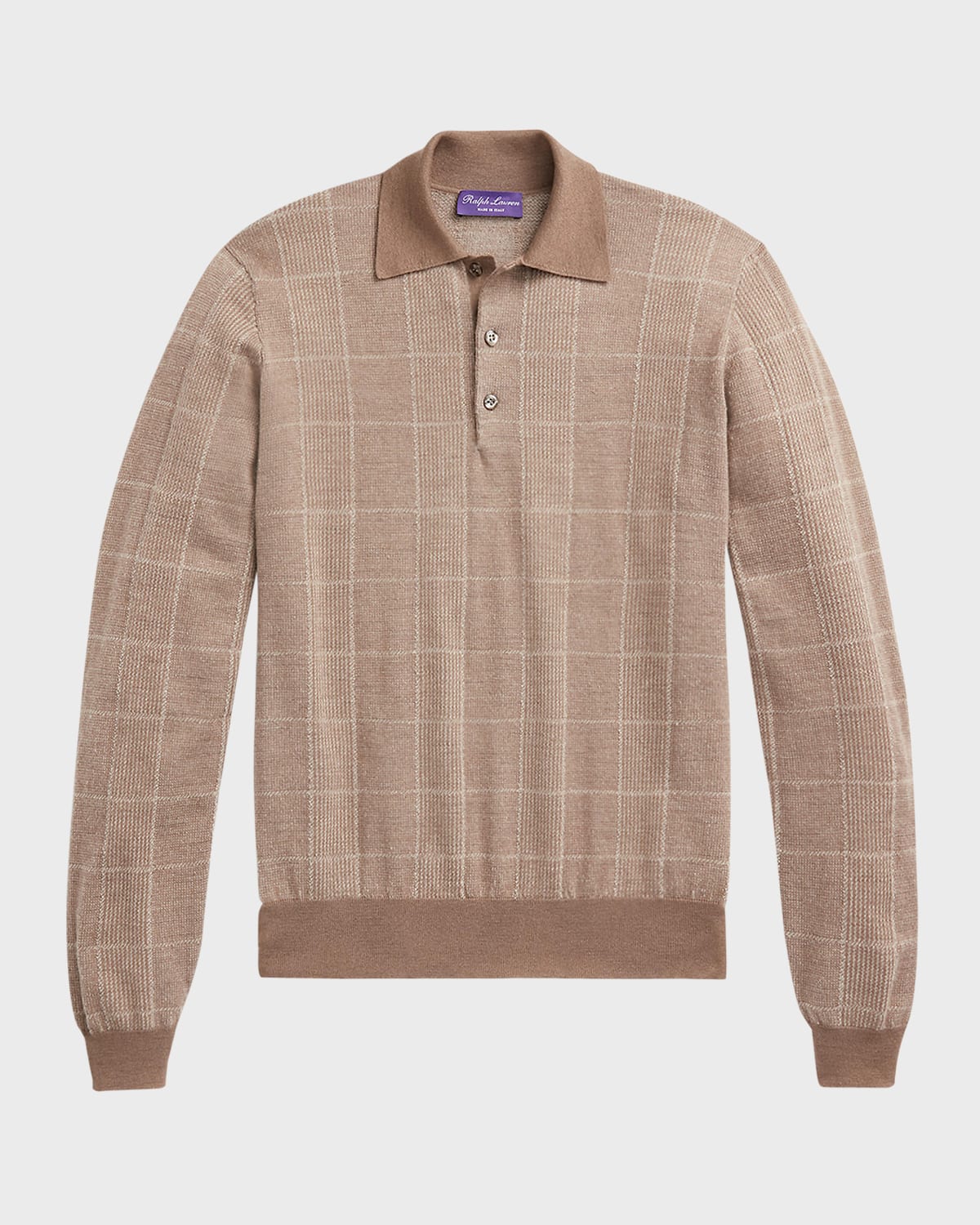 Ralph Lauren Purple Label Men's Glen Plaid Cashmere-Silk Polo Sweater