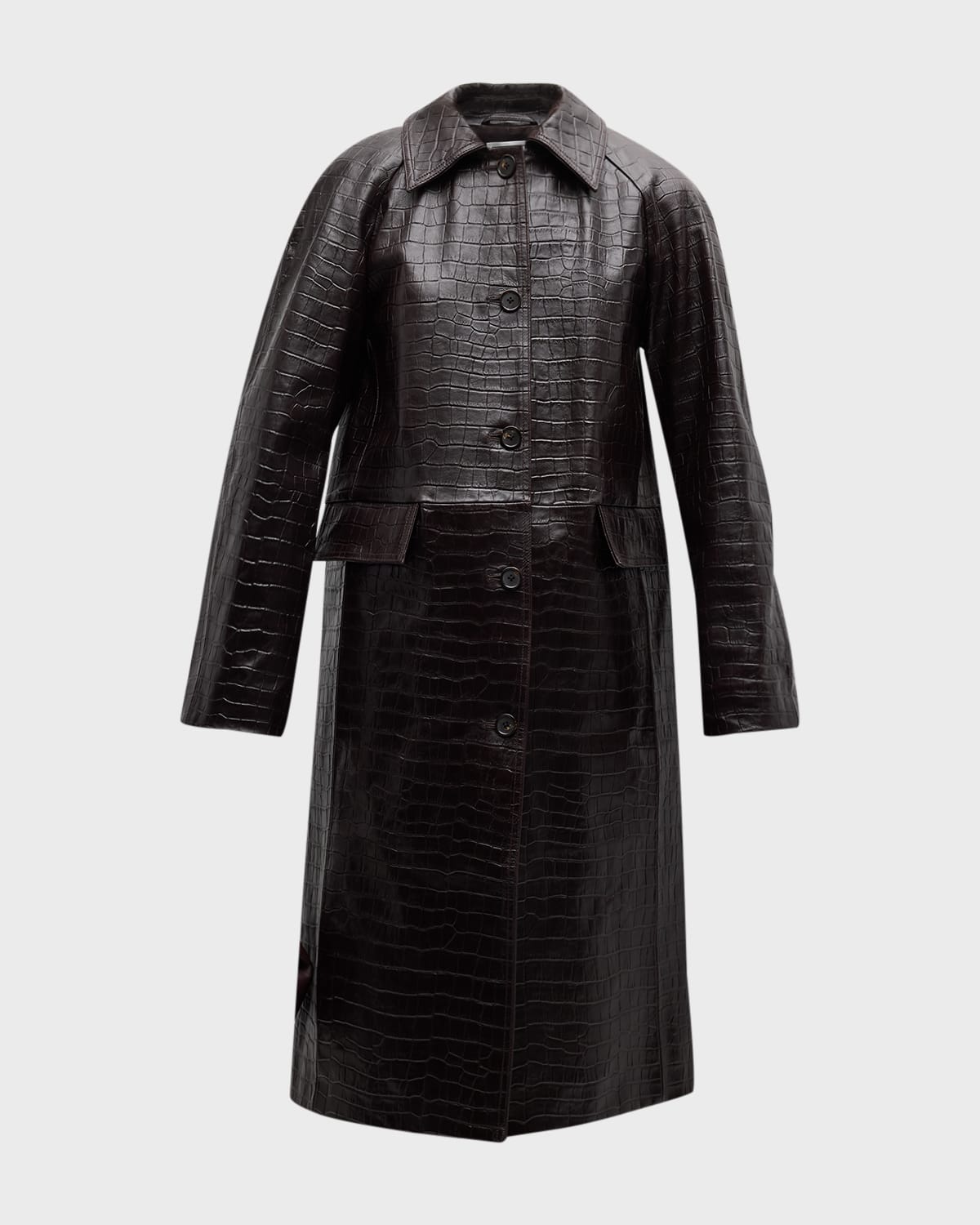 Toteme Raglan-Sleeve Croc-Embossed Leather Midi Coat