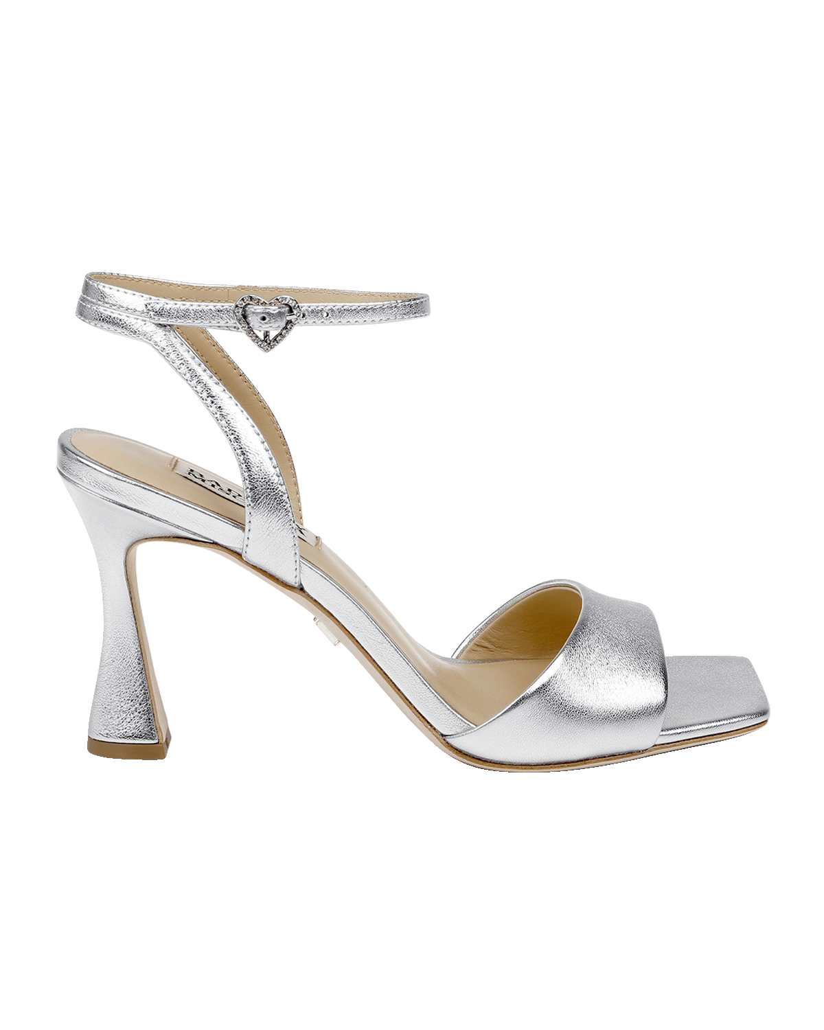 Badgley Mischka Cady Leather Crystal Heart Ankle-Strap Sandals