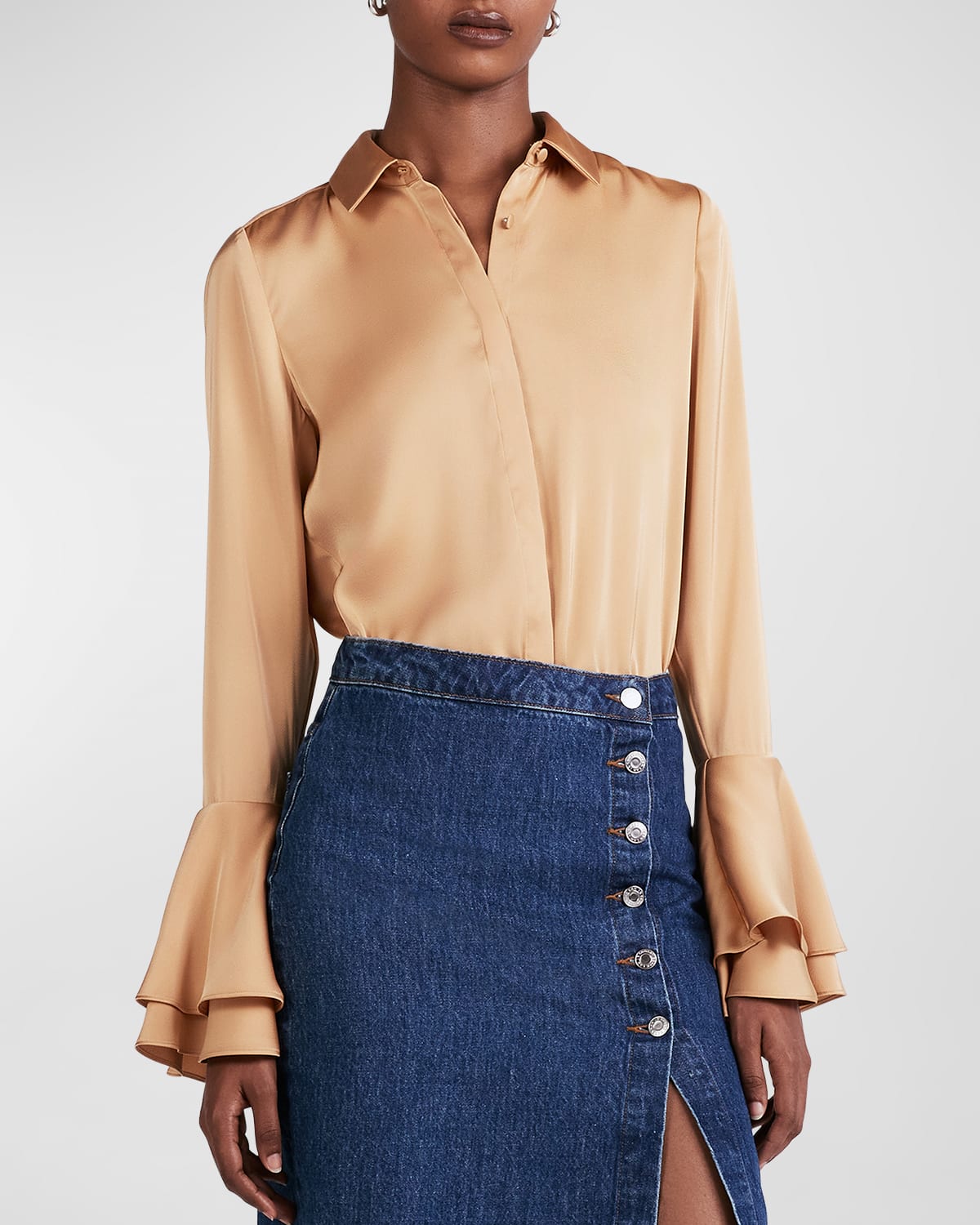 Derek Lam 10 Crosby Selma Flare-Cuff Button-Front Blouse