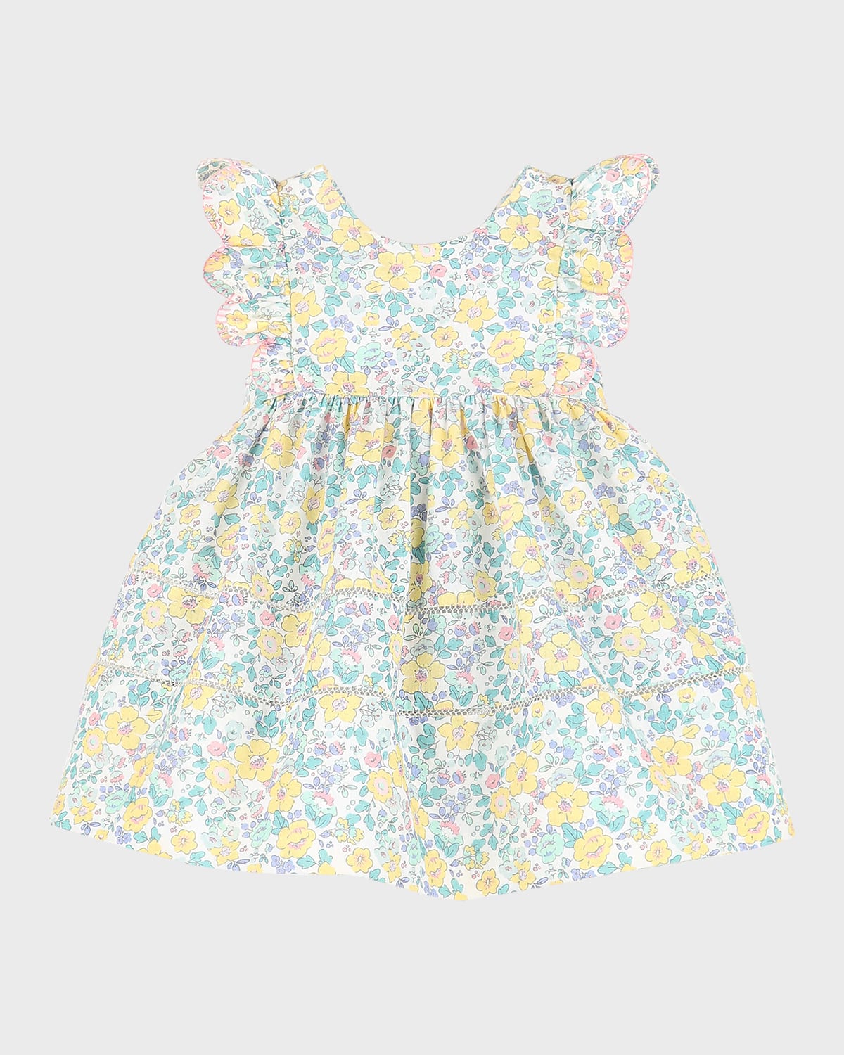 Luli & Me Girl's Floral Smocked Ruffled Cotton Dress, Size 4-6