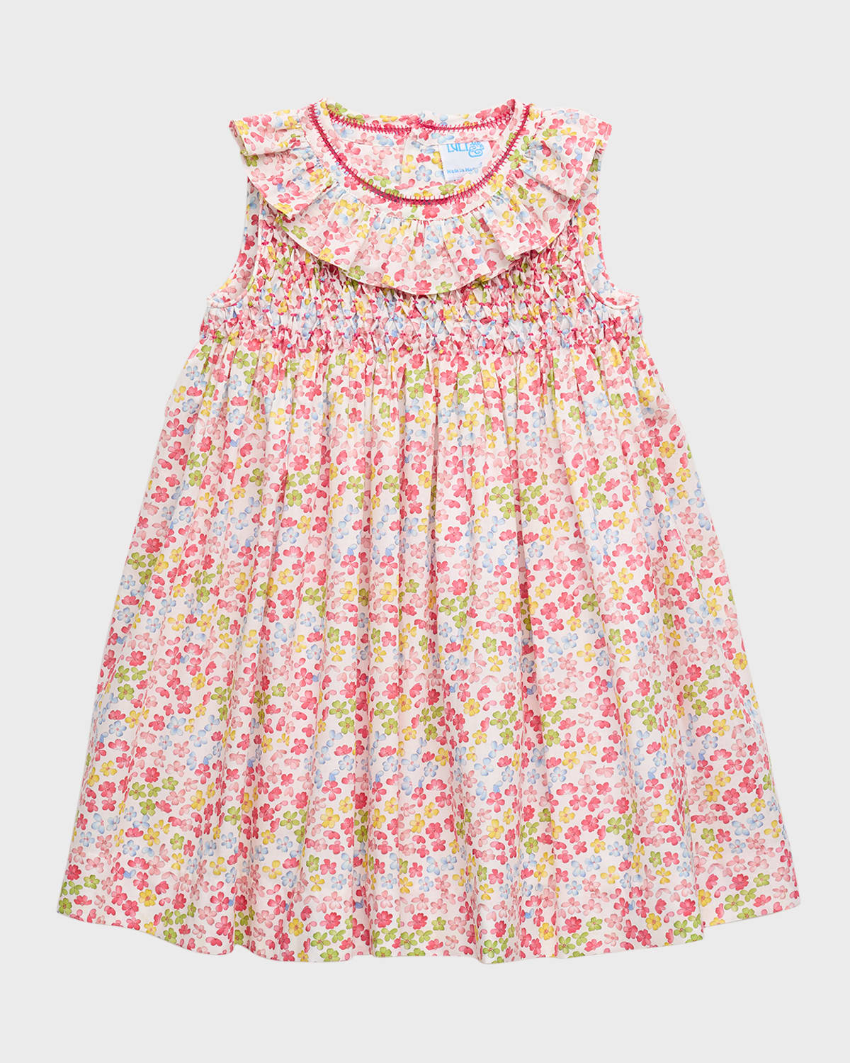 Luli & Me Girl's Garden Party Smocked Sleeveless Cotton Dress, Size 6M-12M