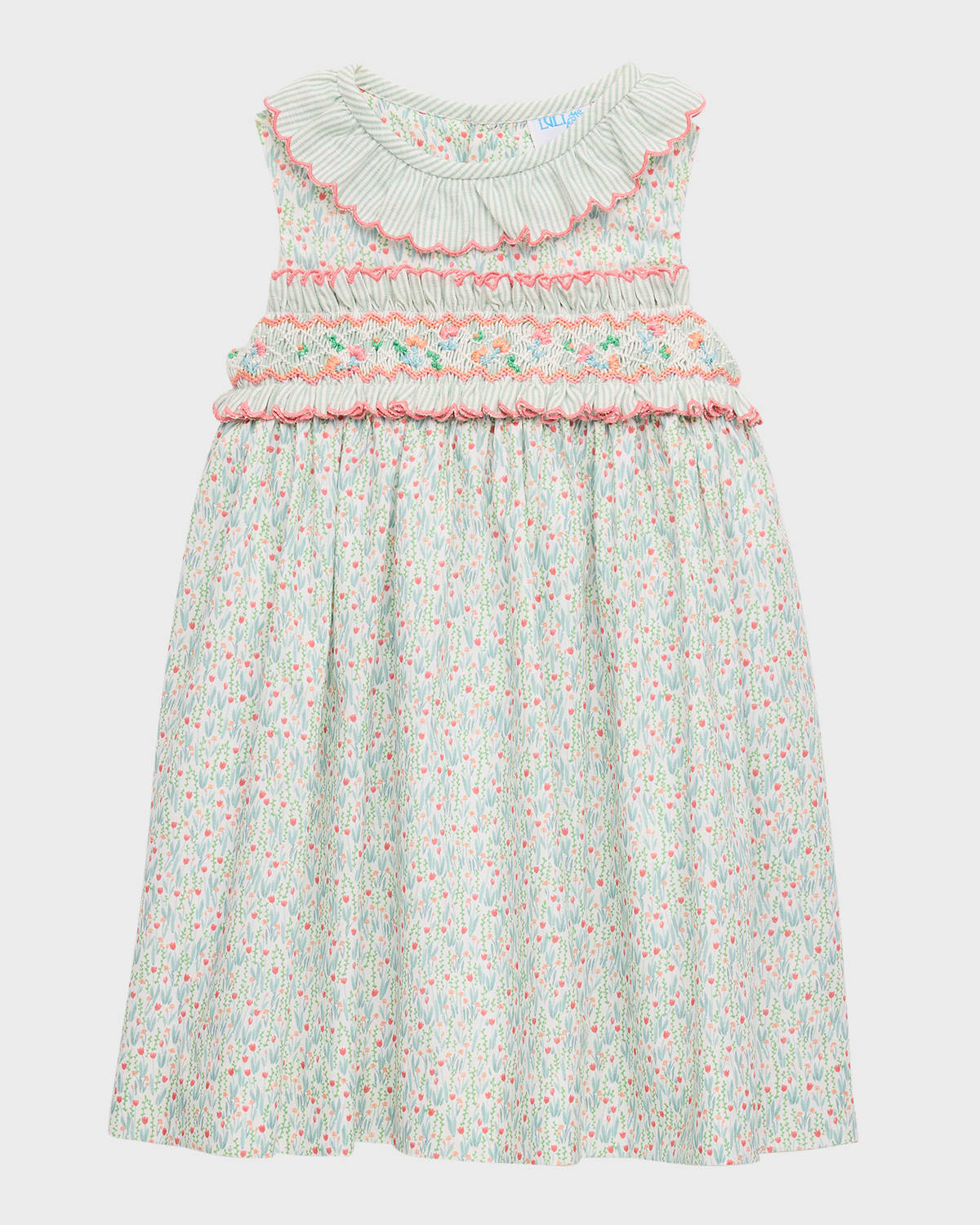 Luli & Me Girl's Tiny Tulips Smocked Sleeveless Cotton Dress, Size 6M-18M