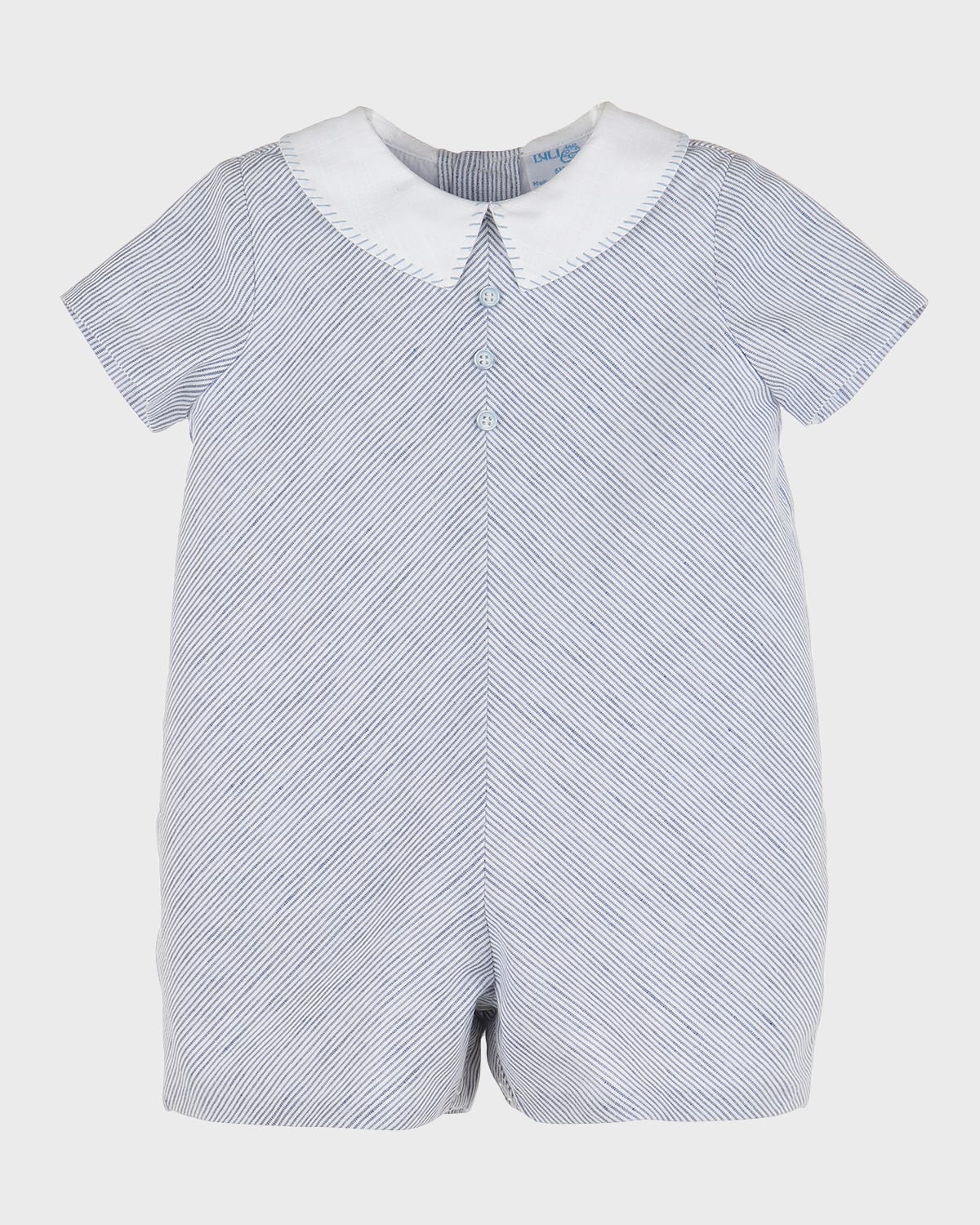 Luli & Me Boy's Pinstripe Collared Romper, Size 12M-24M