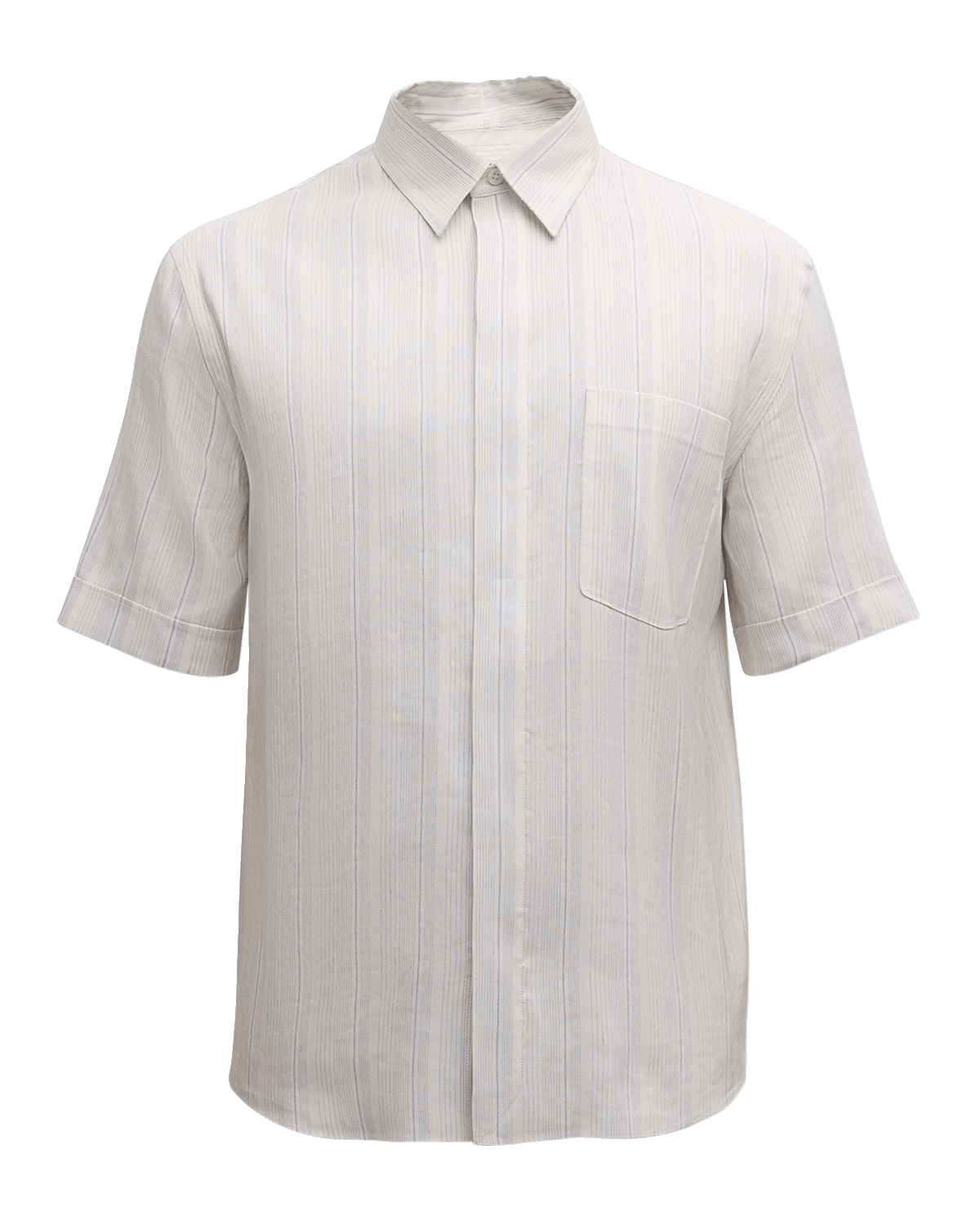 ZEGNA Men's Linen-Silk Stripe Short-Sleeve Shirt