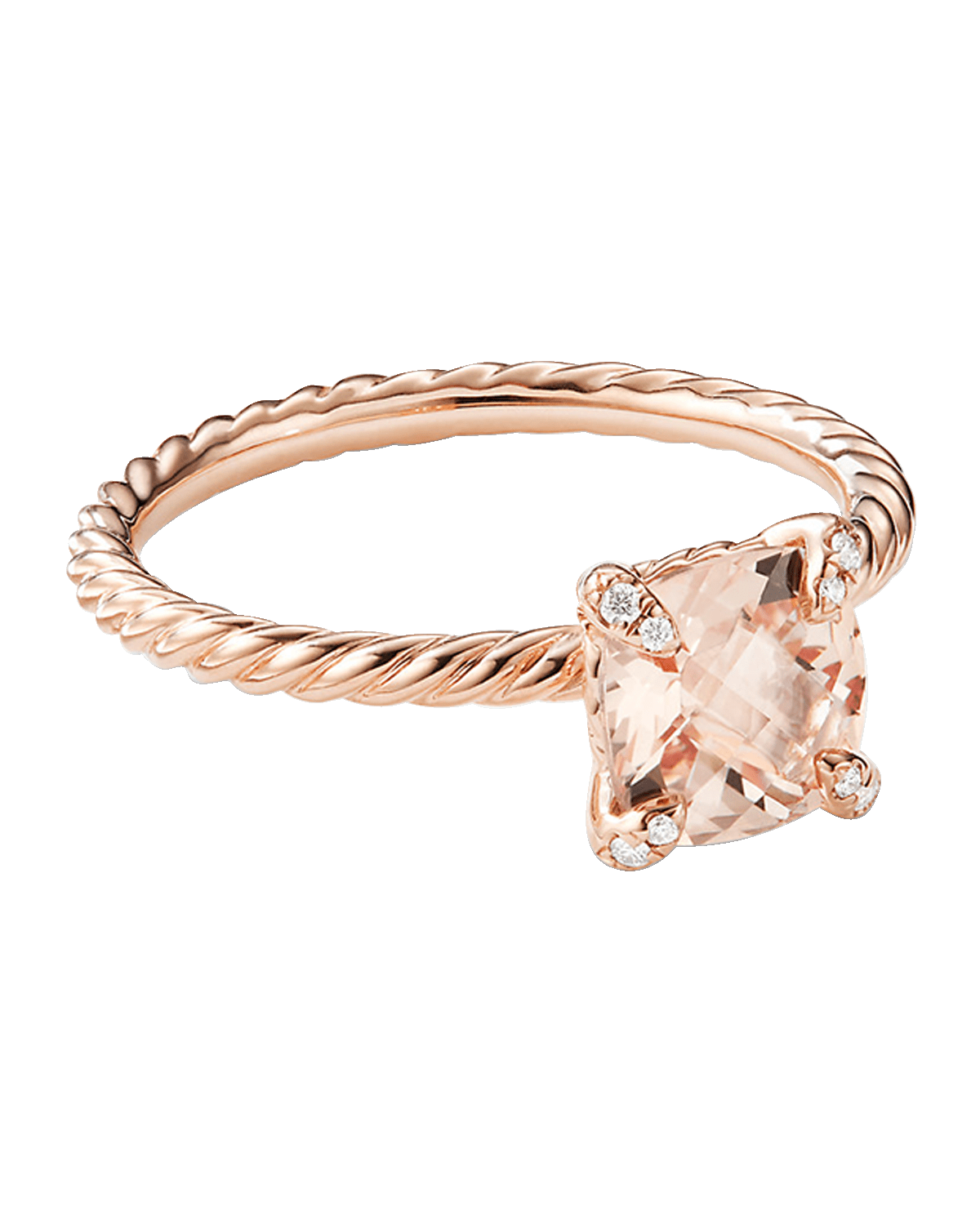 David Yurman Chatelaine Ring with Morganite and Diamonds in 18K Rose Gold, 7mm