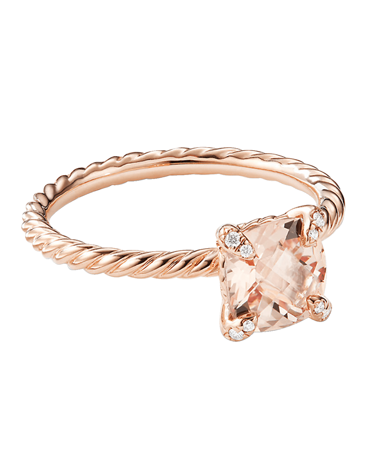 David Yurman Chatelaine Ring with Morganite and Diamonds in 18K Rose Gold, 7mm, Size 9