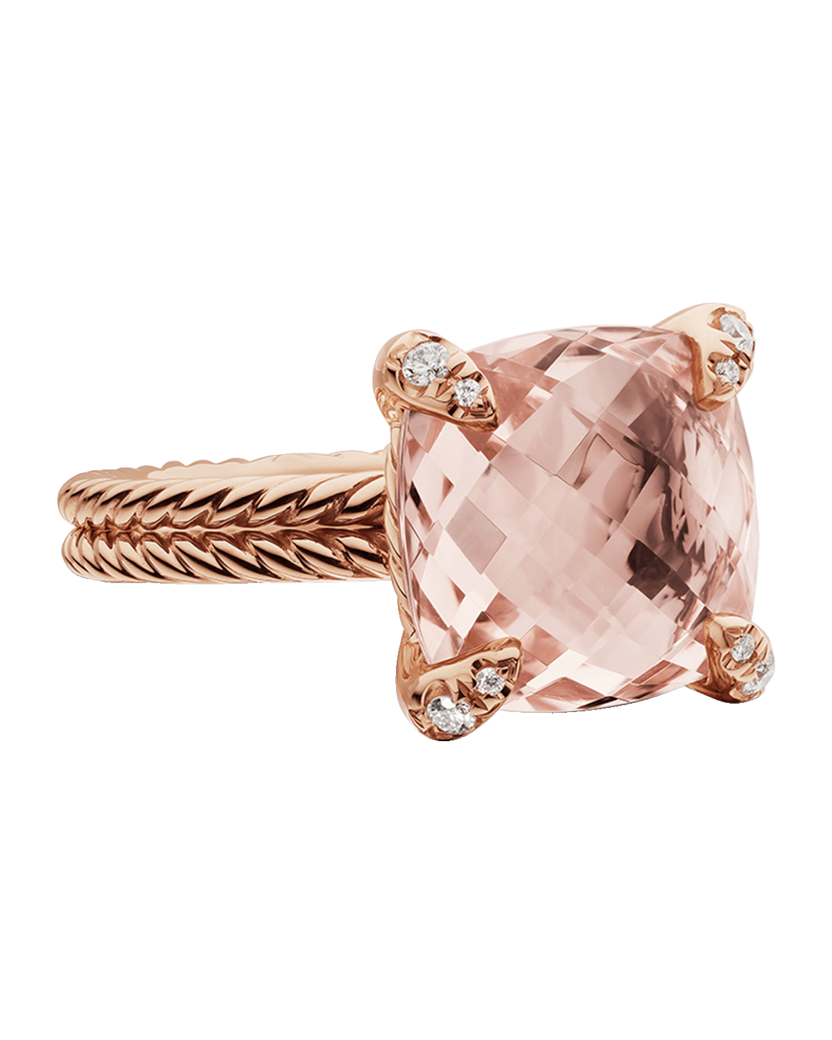 David Yurman Chatelaine Ring with Morganite and Diamonds in 18K Rose Gold, 11mm
