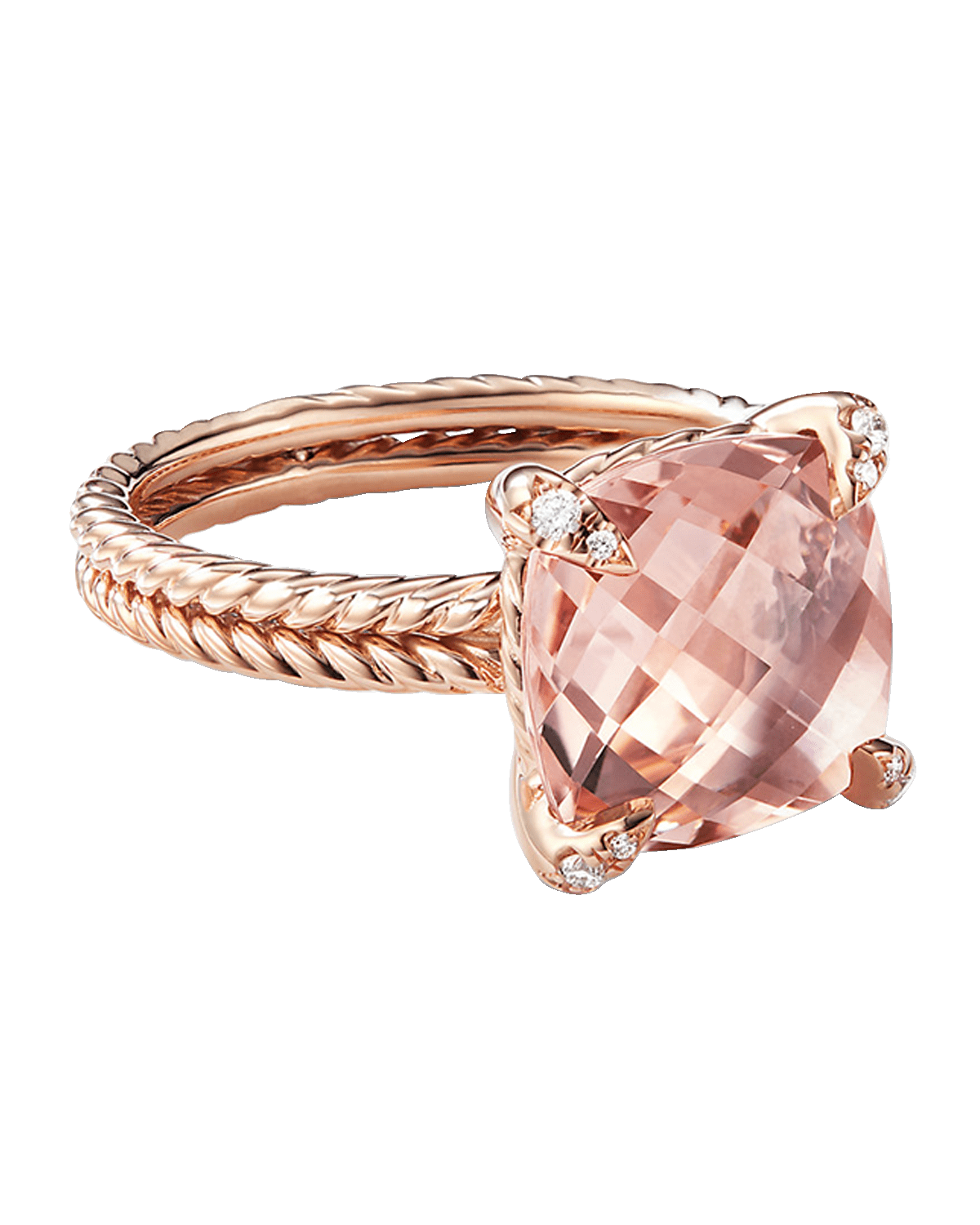 David Yurman Chatelaine Ring with Morganite and Diamonds in 18K Rose Gold, 11mm, Size 9
