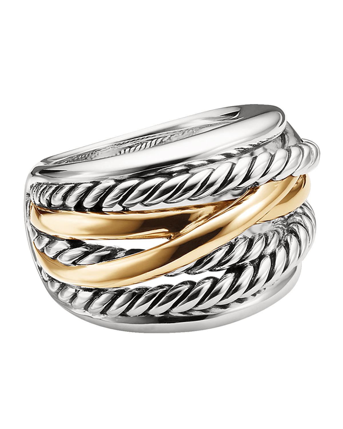 David Yurman Crossover Ring in Silver with 14K Gold, 17mm, Size 9.5