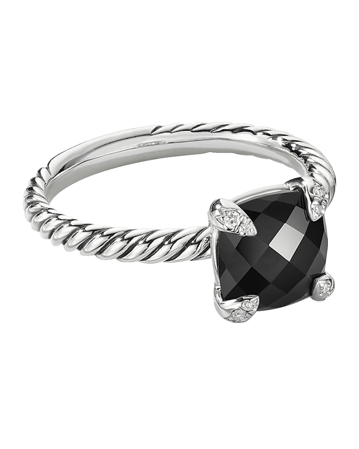 David Yurman Chatelaine Ring with Black Onyx and Diamonds in Silver, 8mm, Size 10