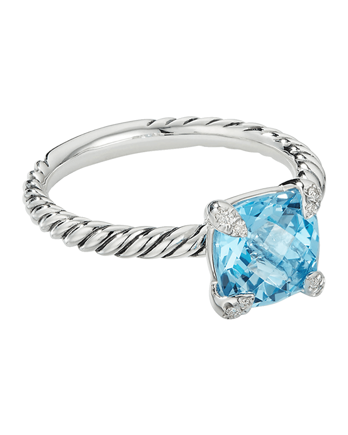 David Yurman Chatelaine Ring with Blue Topaz and Diamonds in Silver, 8mm, Size 10