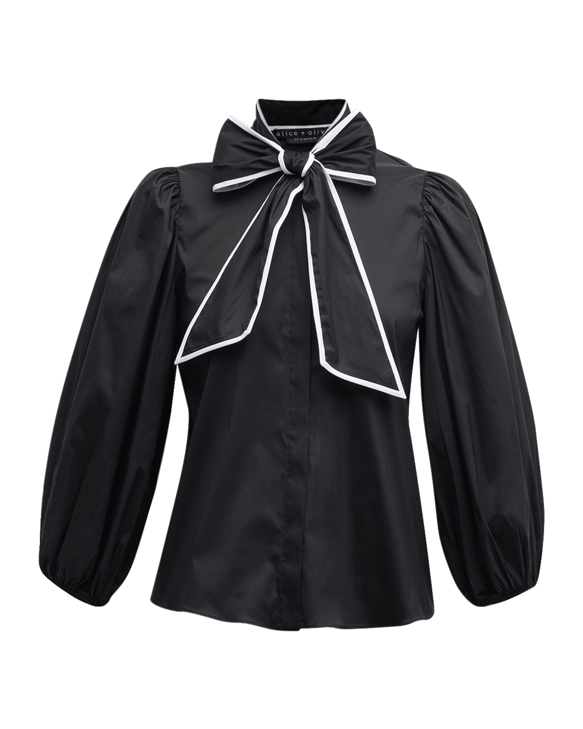 Alice + Olivia Lou Bowtie Button-Front Poplin Blouse