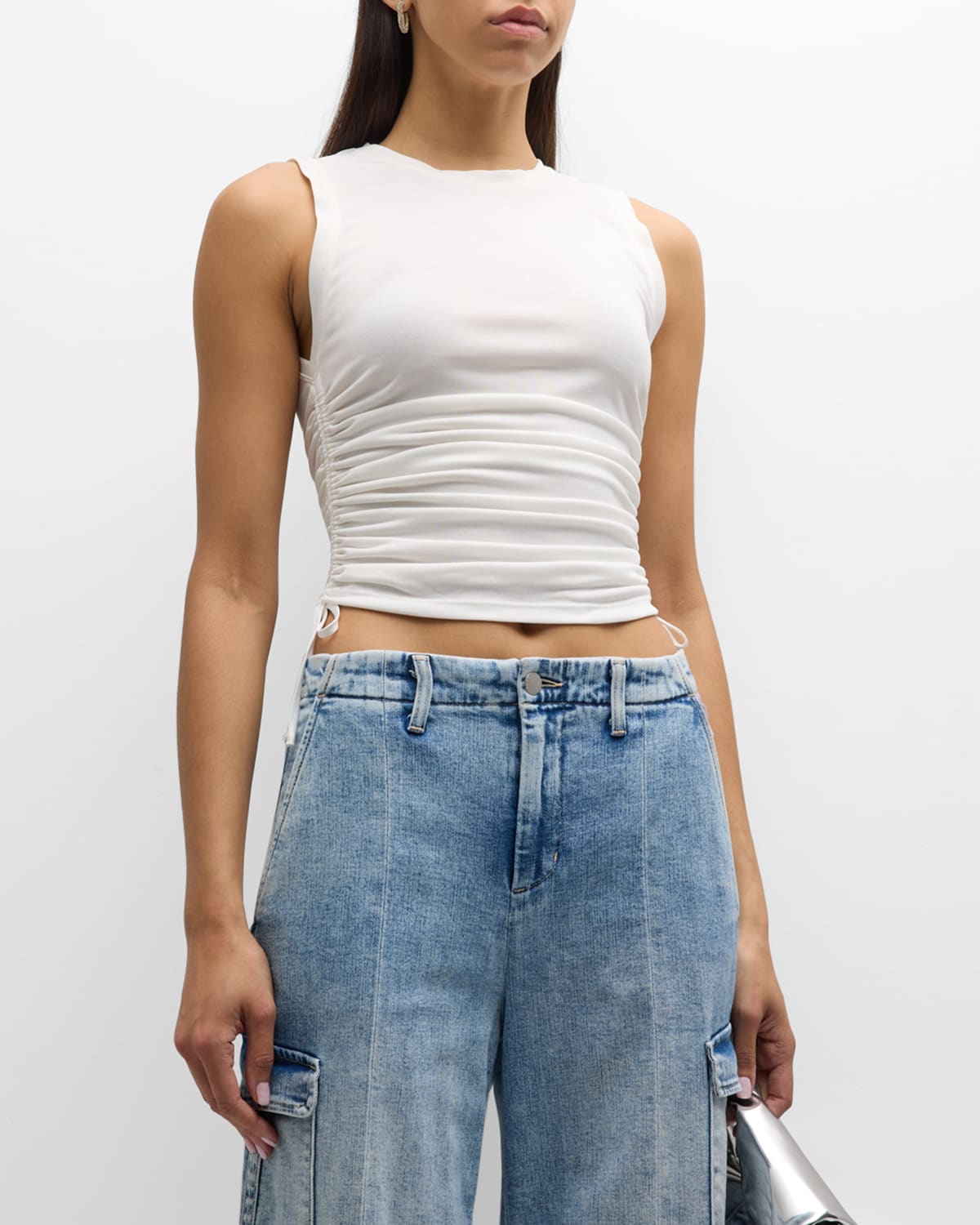 Alice + Olivia Chrissy Crewneck Ruched Crop Top