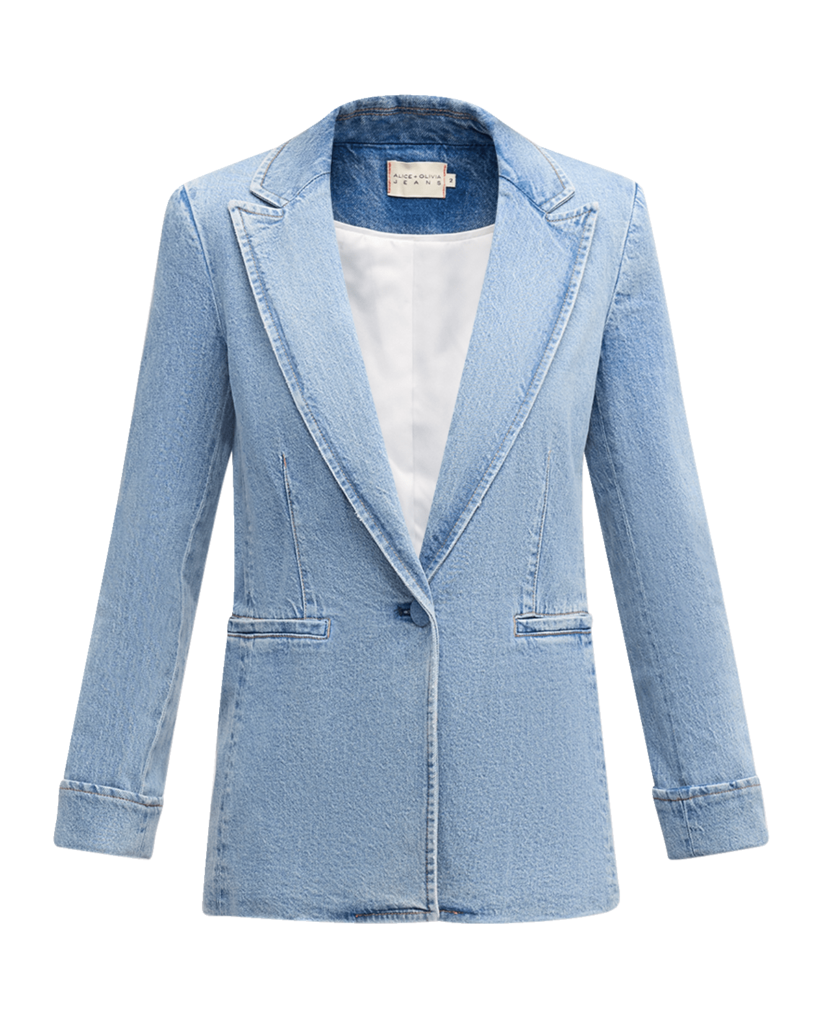 Alice + Olivia Justine Denim Roll-Cuff Longline Blazer