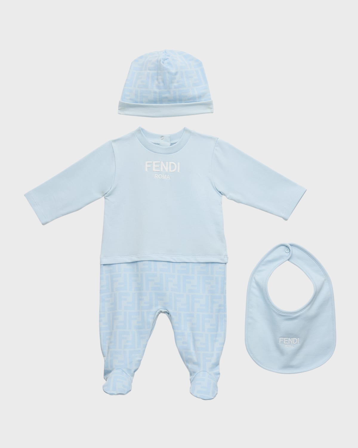 Fendi Boy's Faded FF Logo Footie Set, Size Newborn-6M