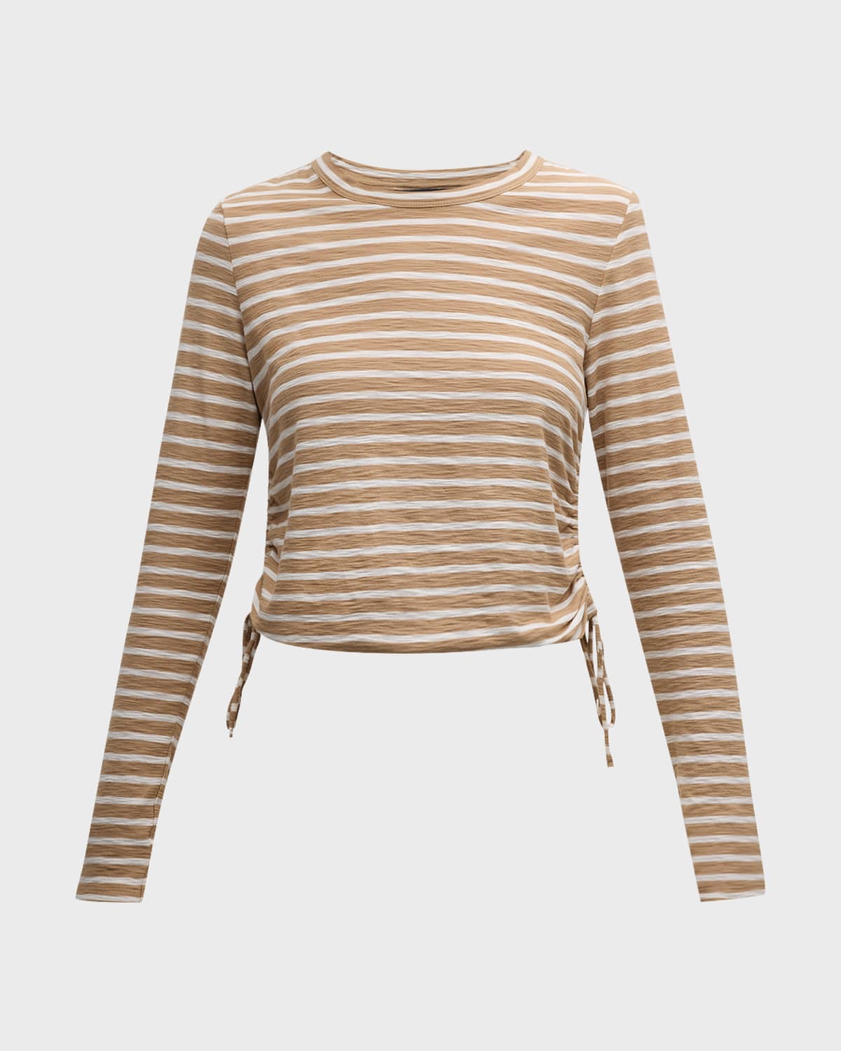 Veronica Beard Travis Striped Long-Sleeve Side-Ruched Top