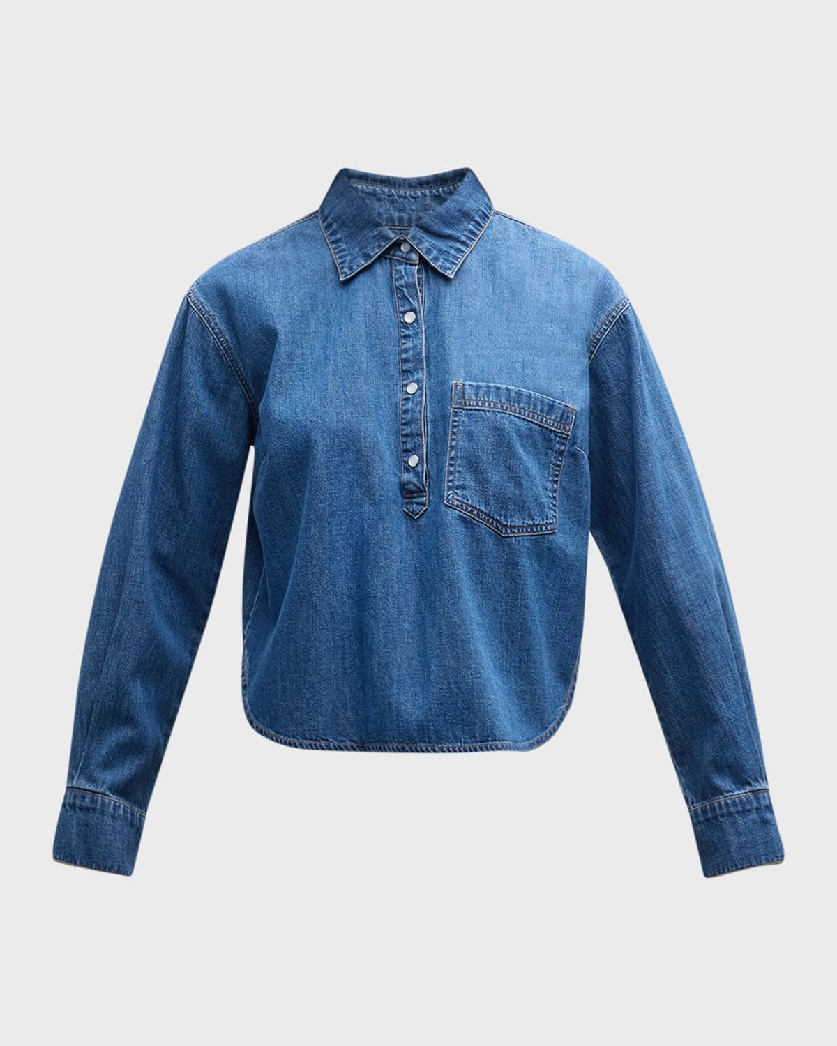 Veronica Beard Avola Denim Button-Front Top