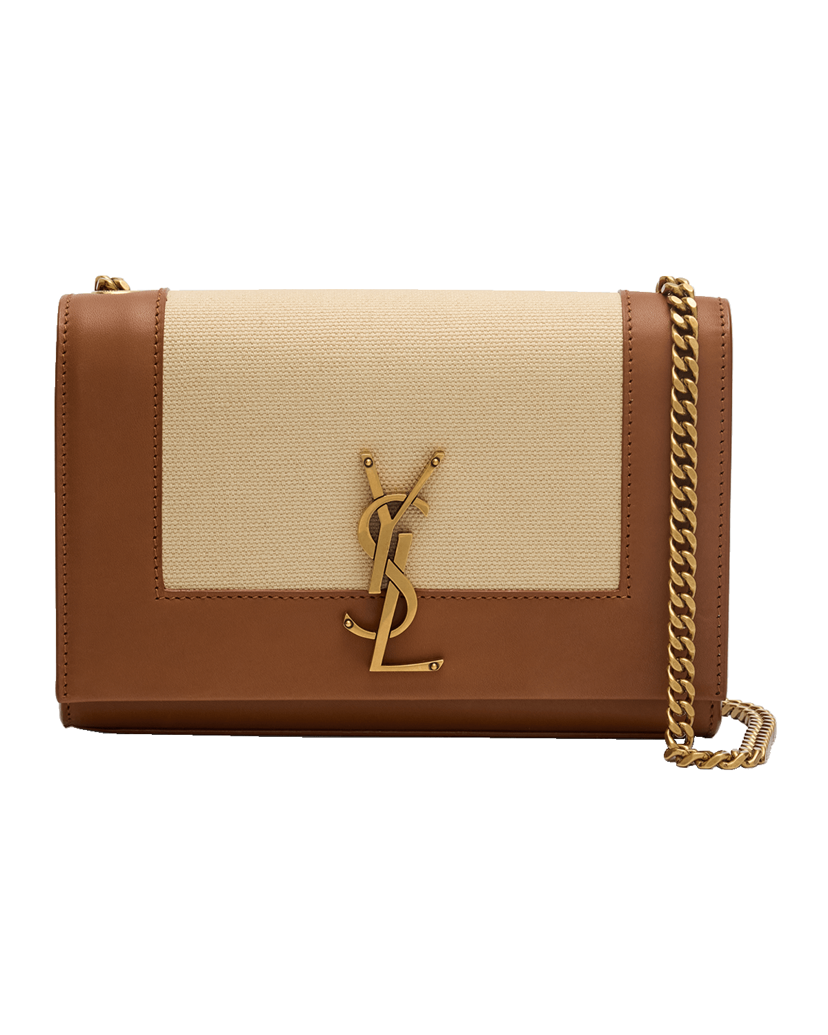 Saint Laurent Kate Small YSL Wallet on Chain in Linen and Leather
