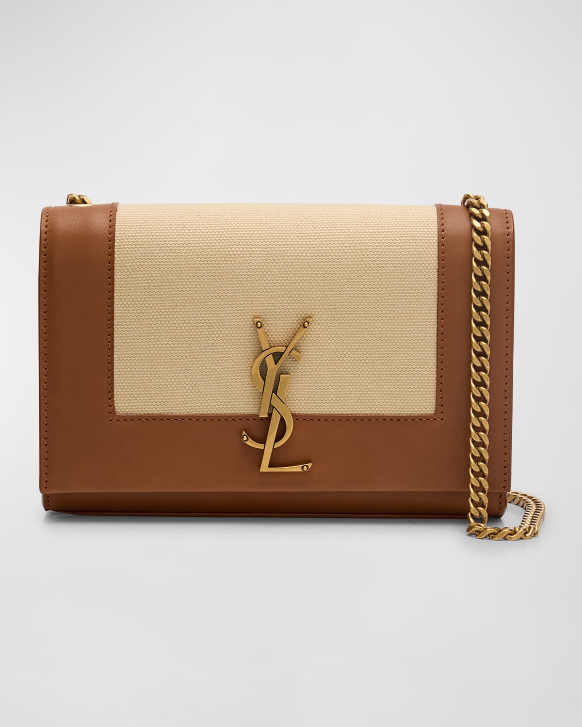 Saint Laurent Kate Small YSL Wallet on Chain in Linen and Leather