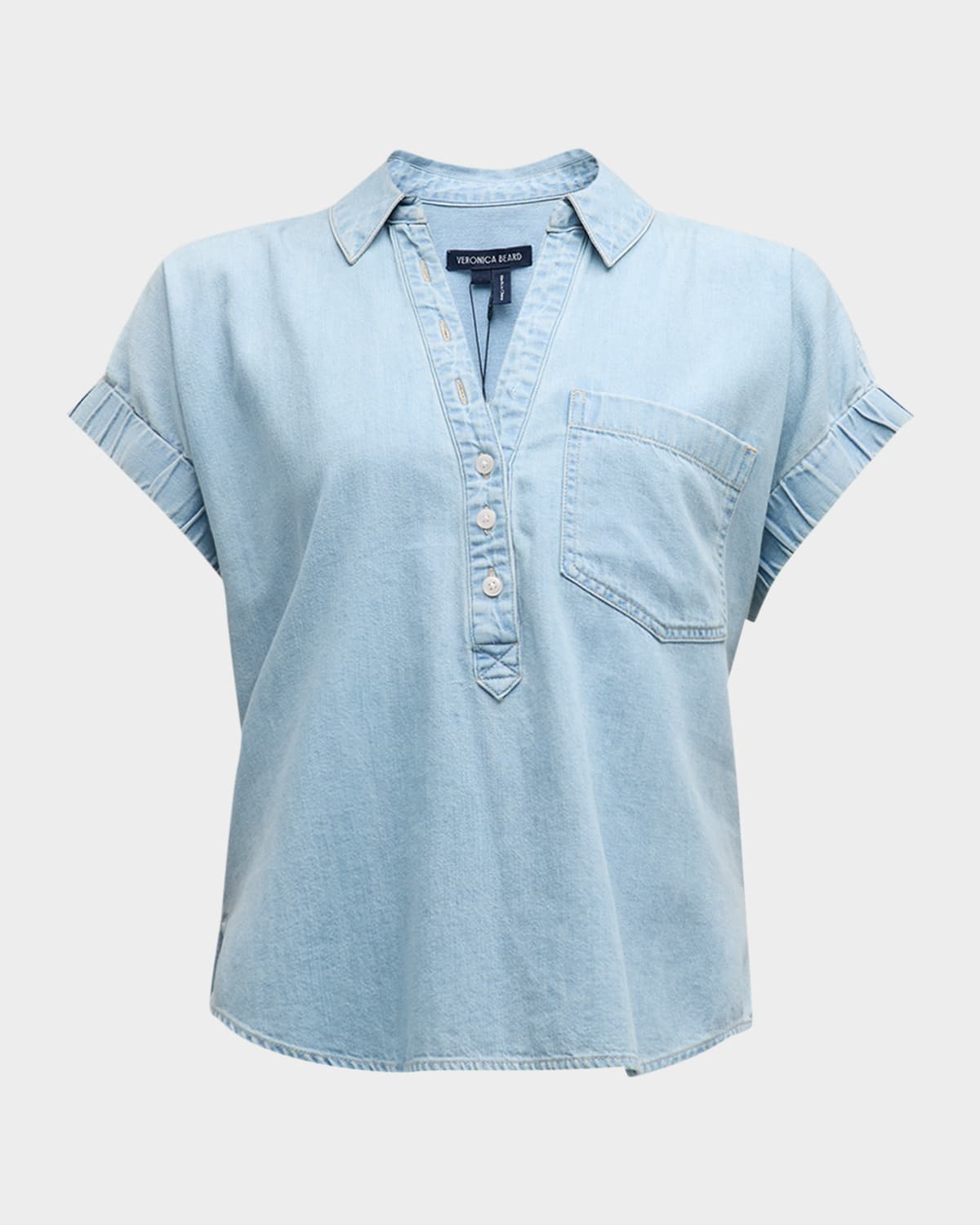 Veronica Beard Almera Short-Sleeve Chambray Top