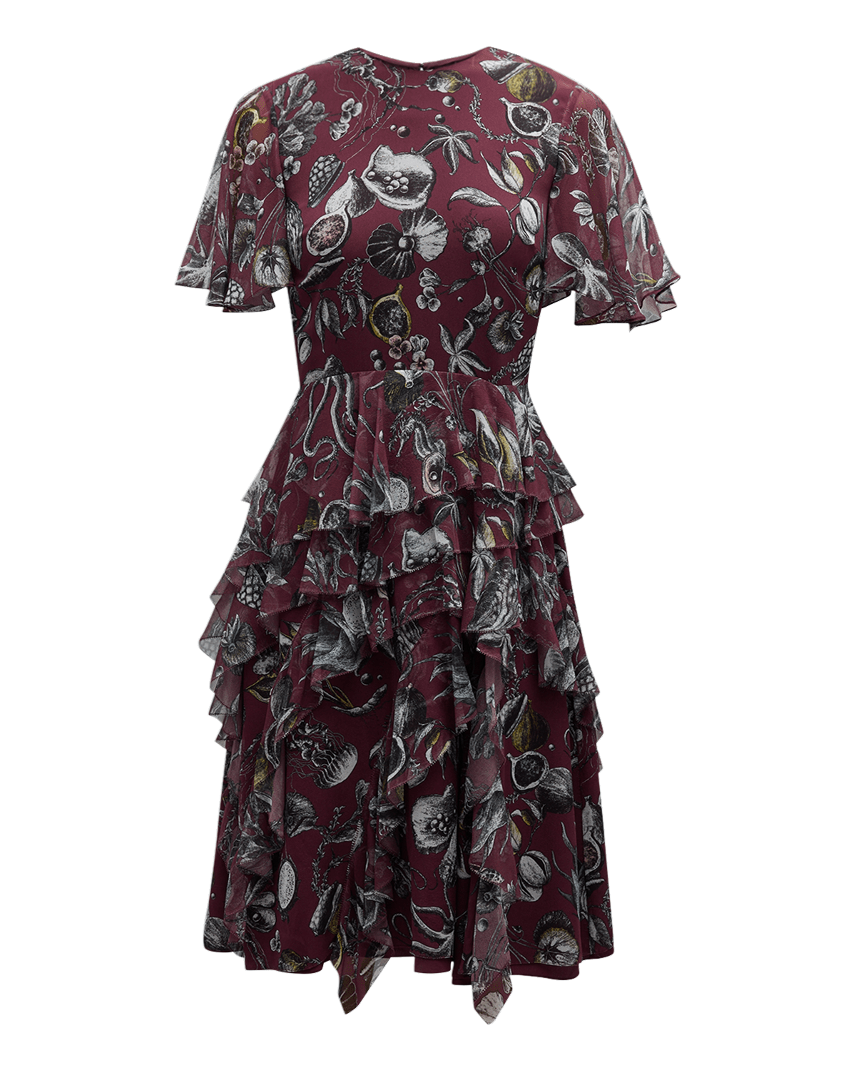 Jason Wu Collection Marine Print Chiffon Day Dress with Ruffle Detail