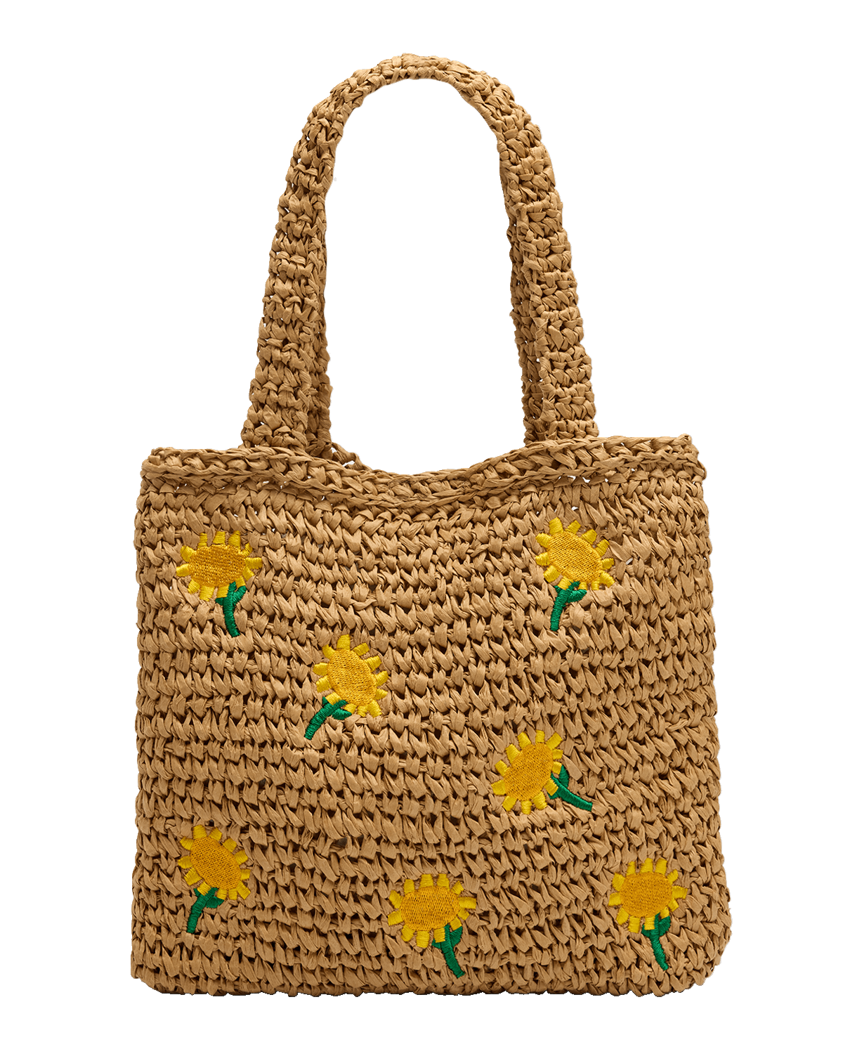 Stella McCartney Kids Girl's Raffia Tote Bag with Sunflowers Embroidery