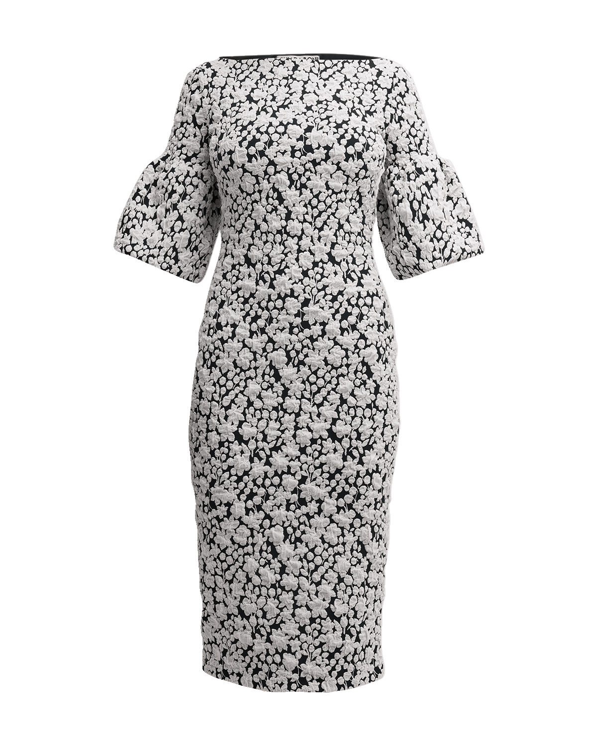 Chiara Boni La Petite Robe Puff-Sleeve Floral Jacquard Bodycon Midi Dress