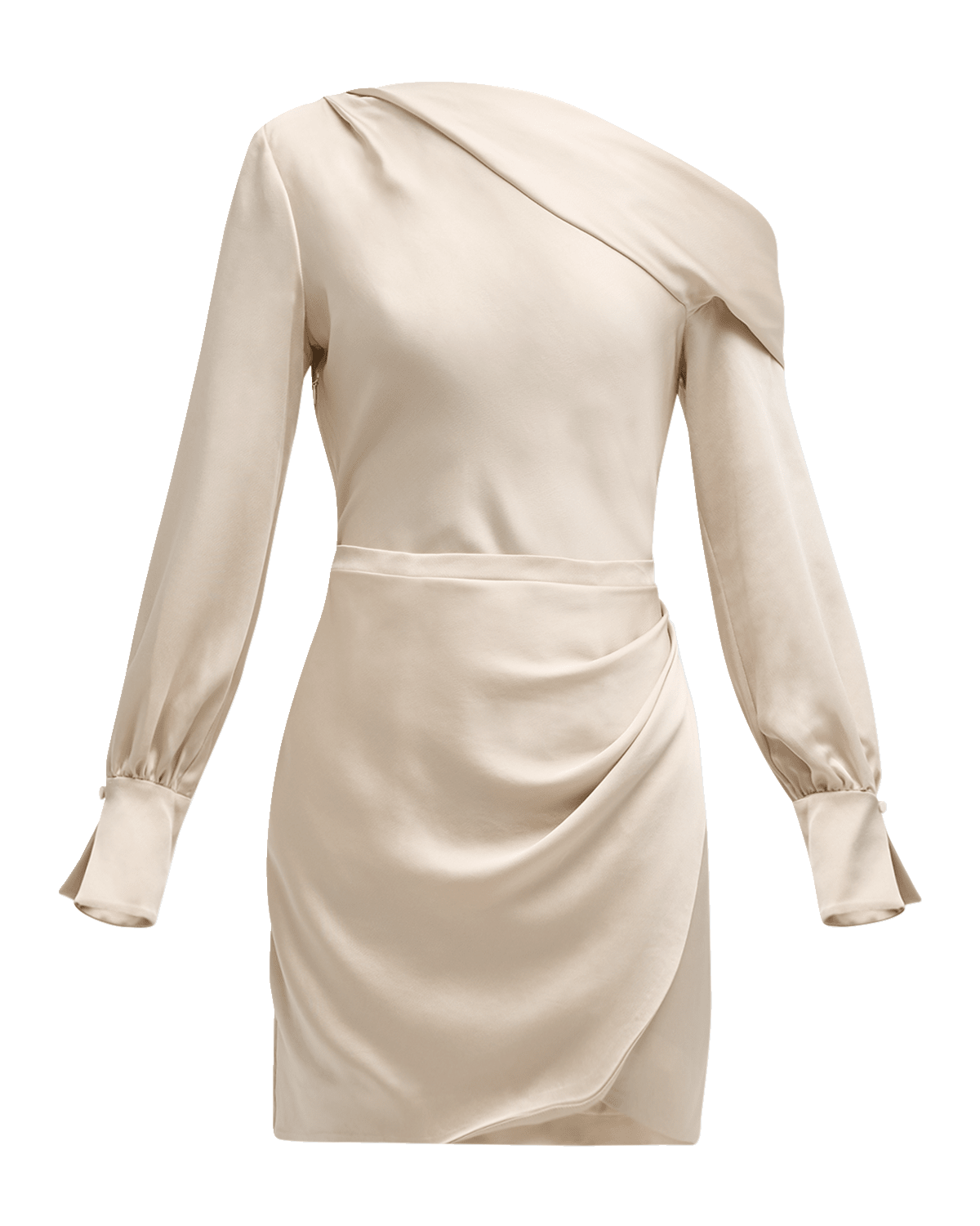 SIMKHAI Cameron One-Shoulder Wrap-Skirt Satin Mini Dress