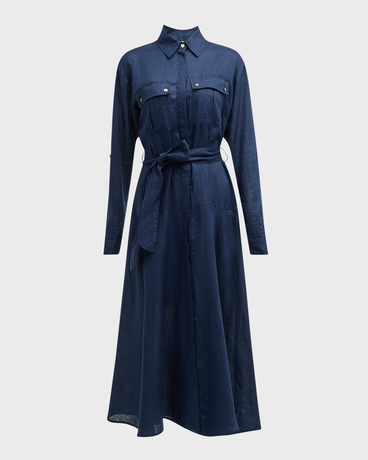 Veronica Beard Camille Long-Sleeve Linen Shirtdress