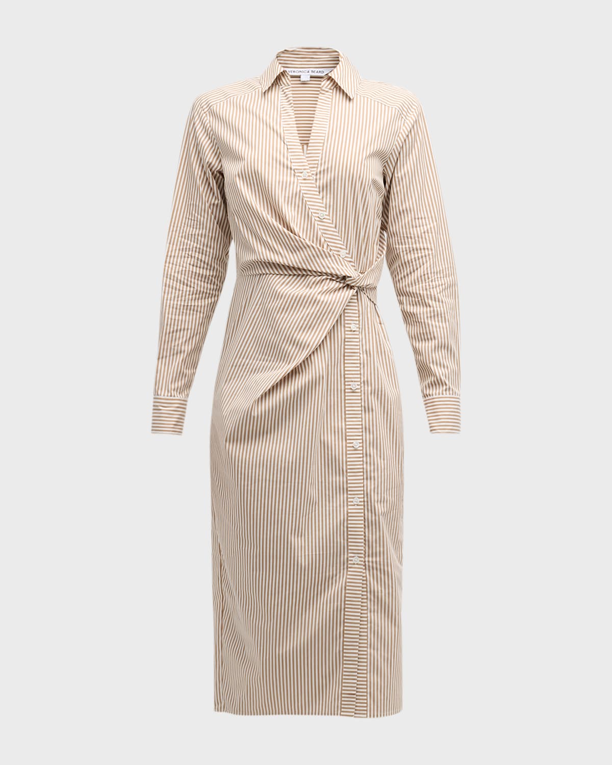 Veronica Beard Wright Striped Long-Sleeve Midi Shirtdress